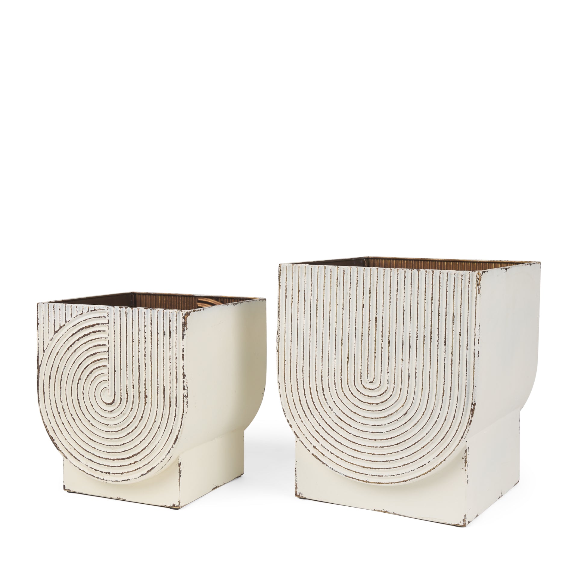 Medina Off White with Gold Antiquing Metal Planters - Set of 2