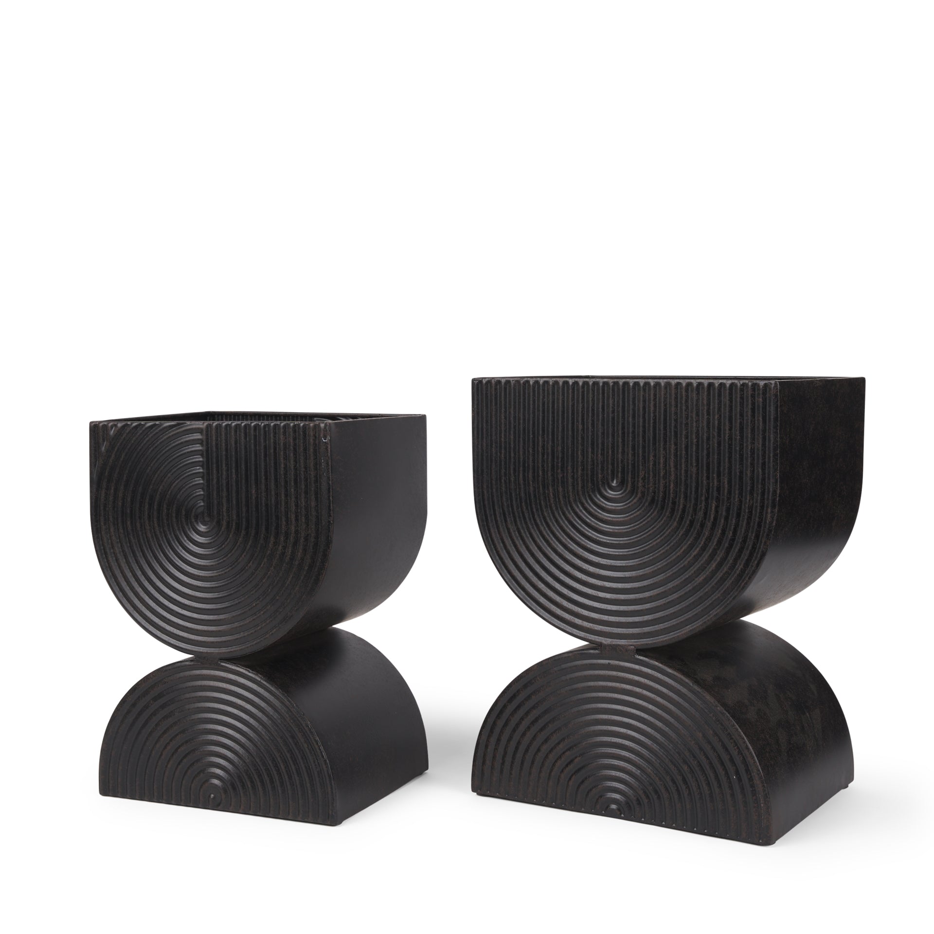 Medina Antiqued Black Tall Metal Planters - Set of 2