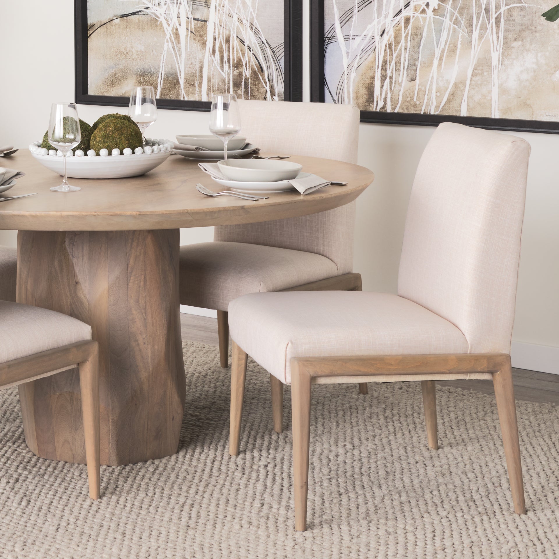 Palisades Cream Upholstery with Solid Wood Armless Dining Chair