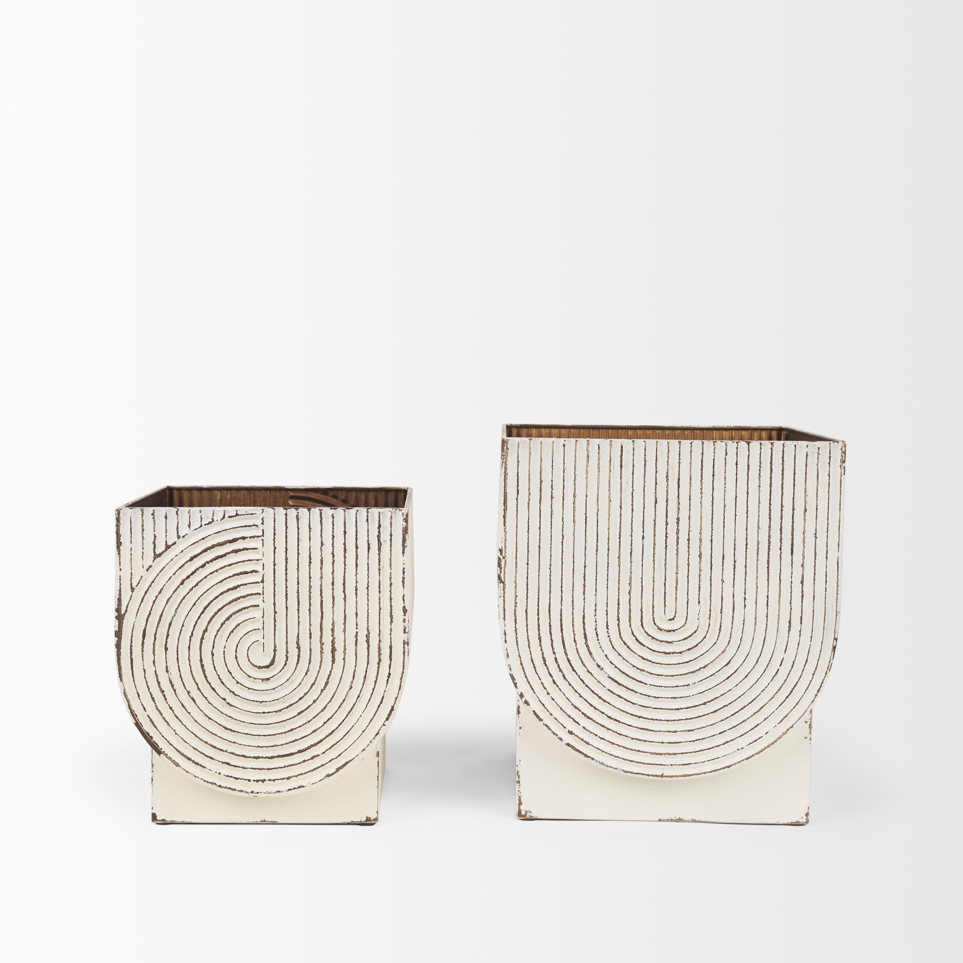 Medina Off White with Gold Antiquing Metal Planters - Set of 2
