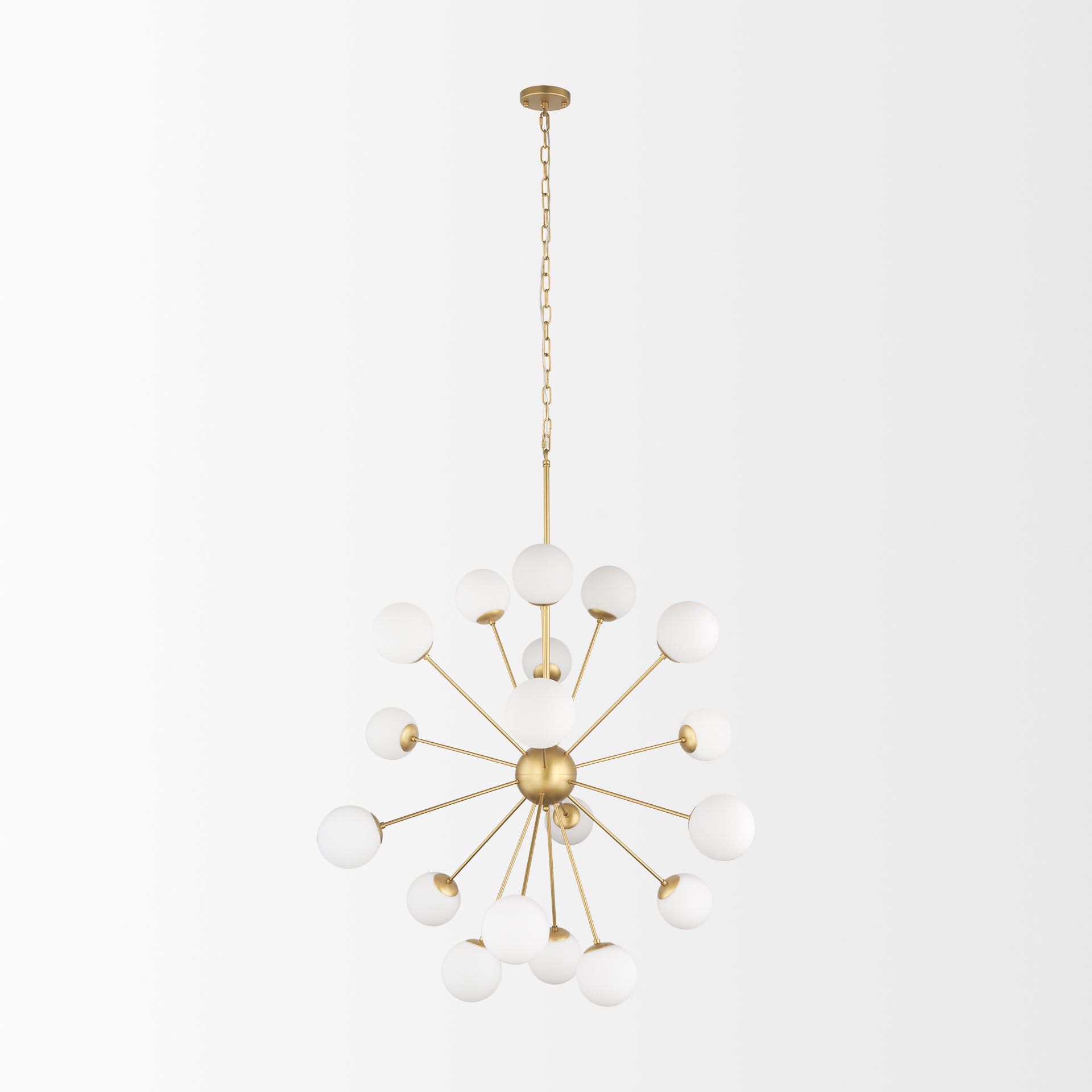 Barbara Brushed Gold Metal with Frosted Glass Globes 18-Light Chandelier