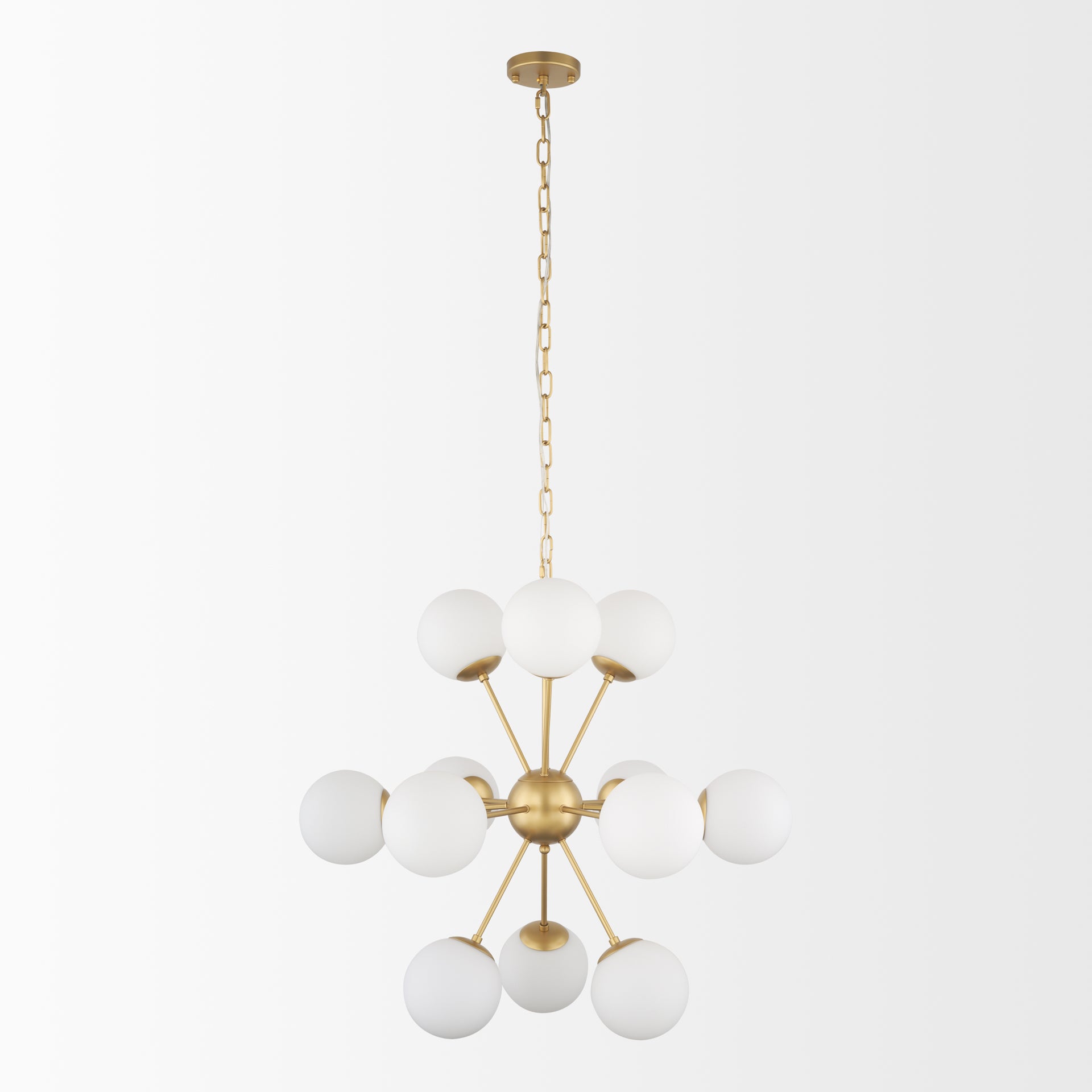 Barbara Brushed Gold Metal with Frosted Glass Globes 11-Light Chandelier