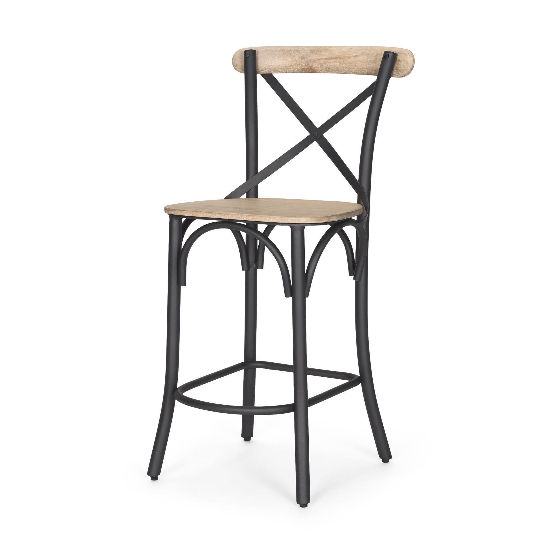Etienne Light Brown Wood with Iron Metal Counter Stool