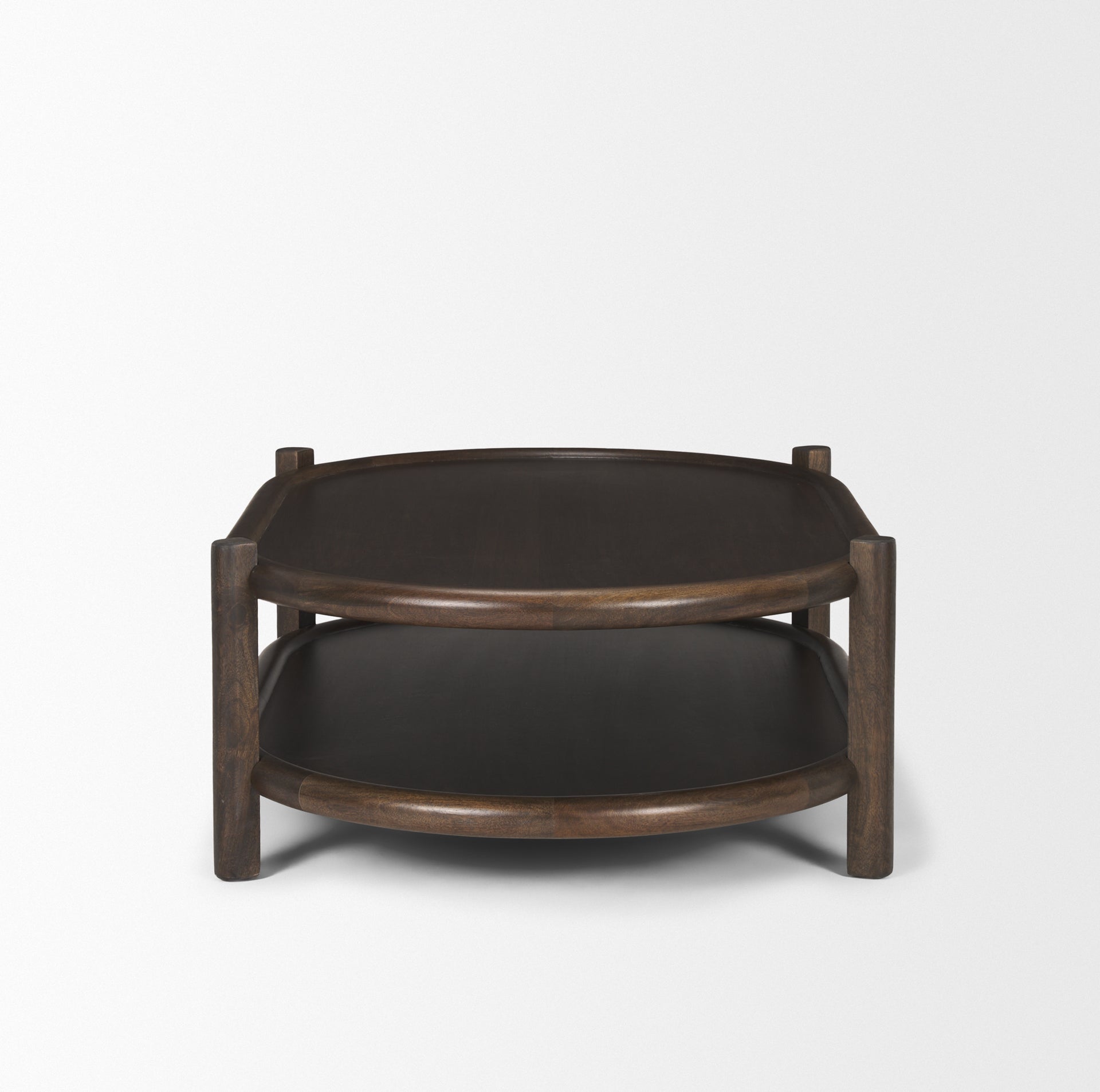 Romi Dark Brown Wood with Bottom Shelf Oval Coffee Table