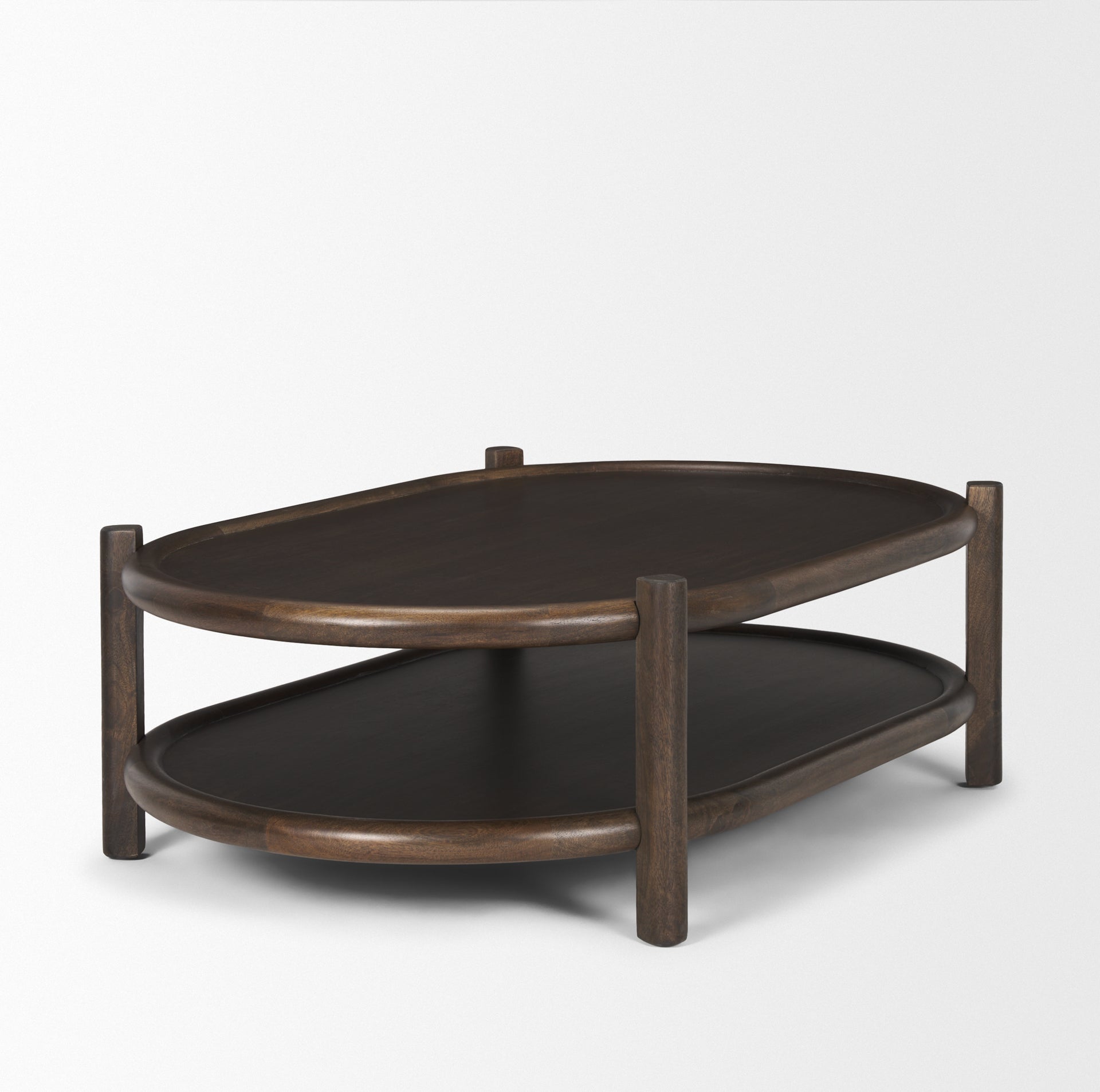 Romi Dark Brown Wood with Bottom Shelf Oval Coffee Table