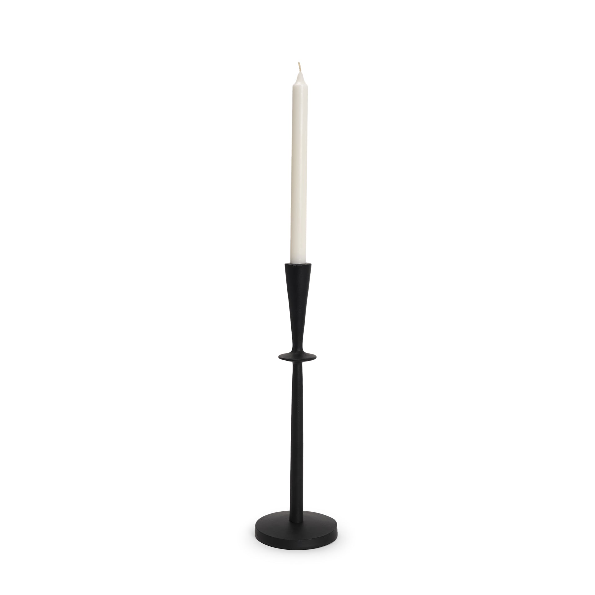 Qwin Matte Black Cast Aluminum Tall Candle Holder - Thumbnail 4