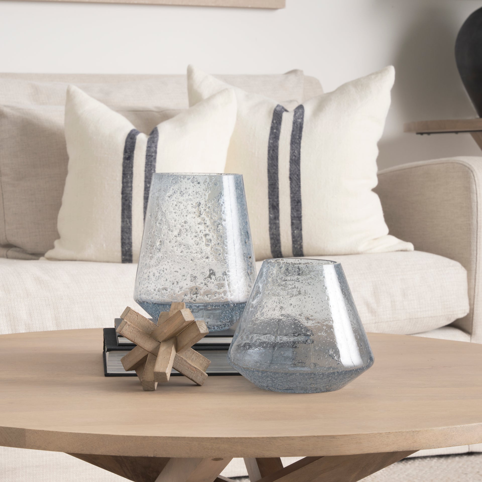 Sandra Beige With Blue Stripes Decorative Pillow Cover