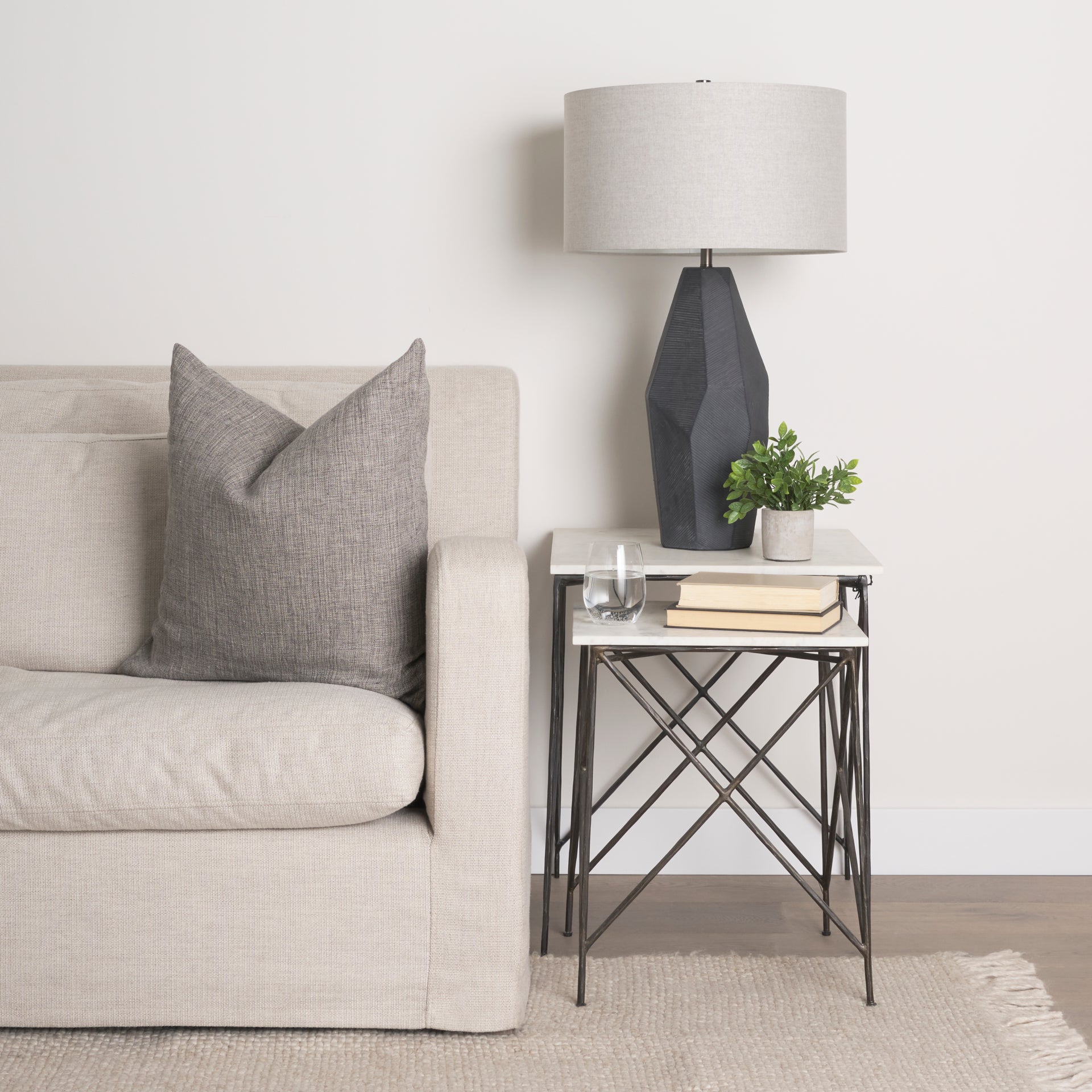 Lorlei White Marble Top with Gray Iron Legs End and Side Table