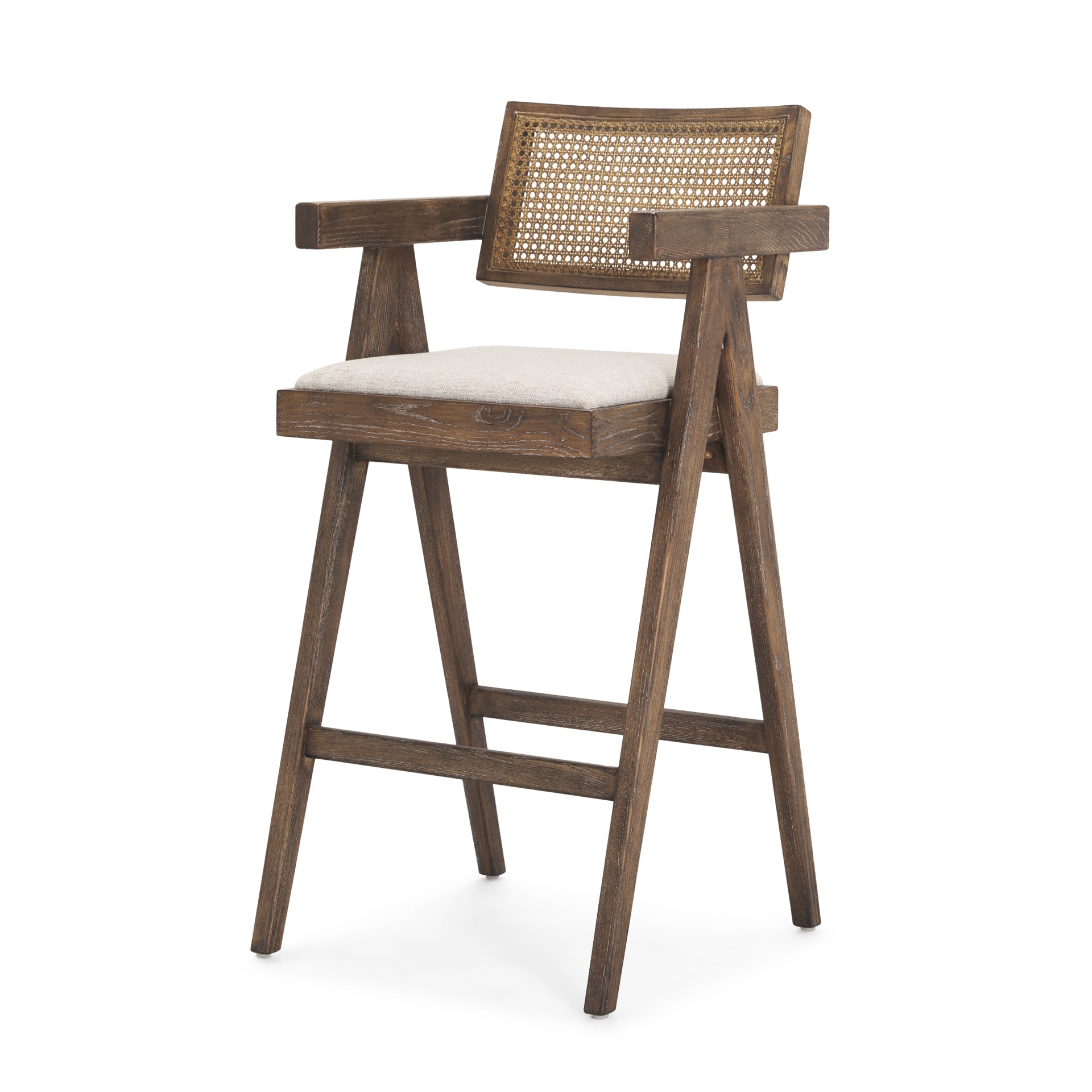 Indie Medium Brown Wood with Cane Bar Stool