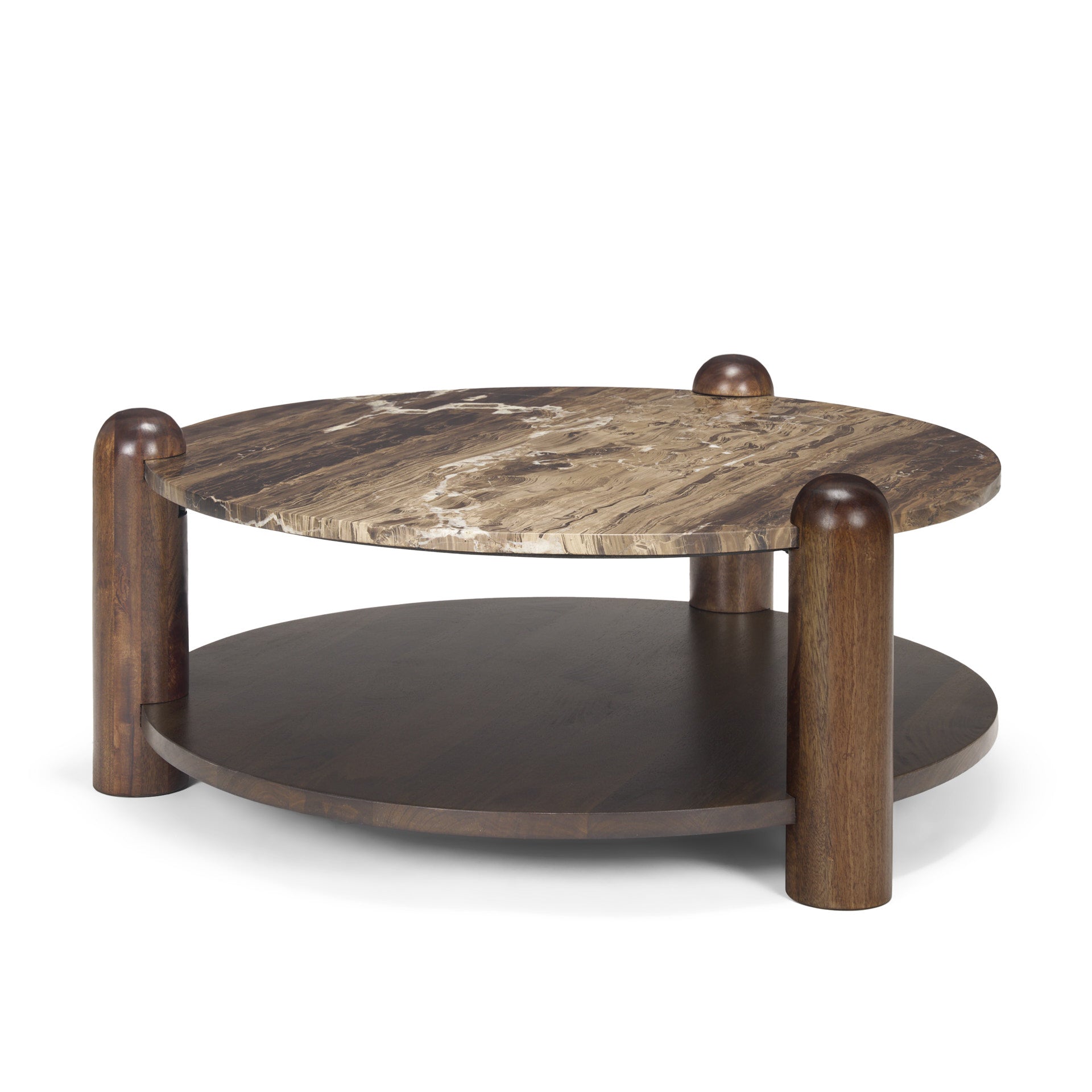 Jovia Brown Mango Wood with Cappuccino Marble Round Coffee Table