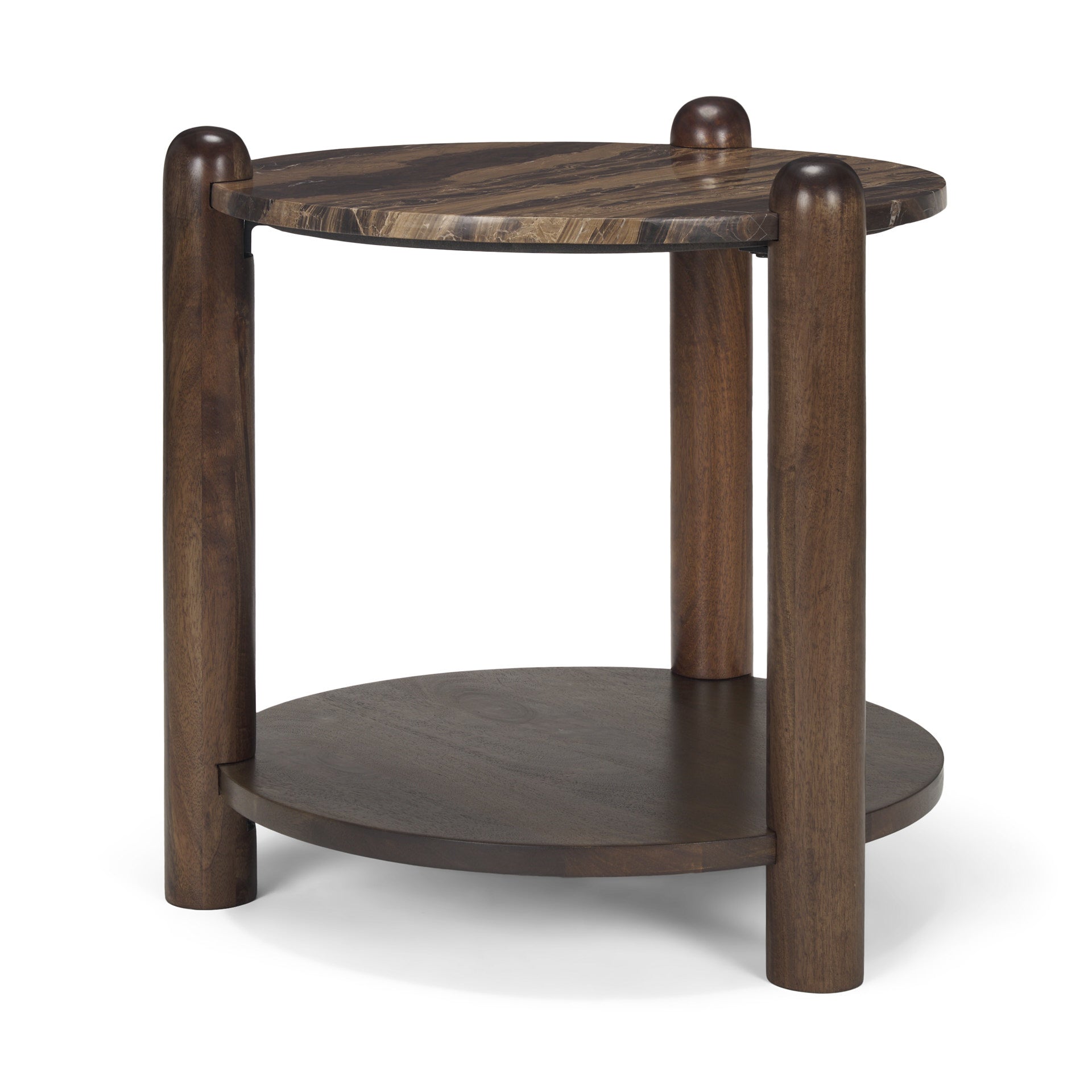Jovia Brown Mango Wood with Cappuccino Marble Round Side Table