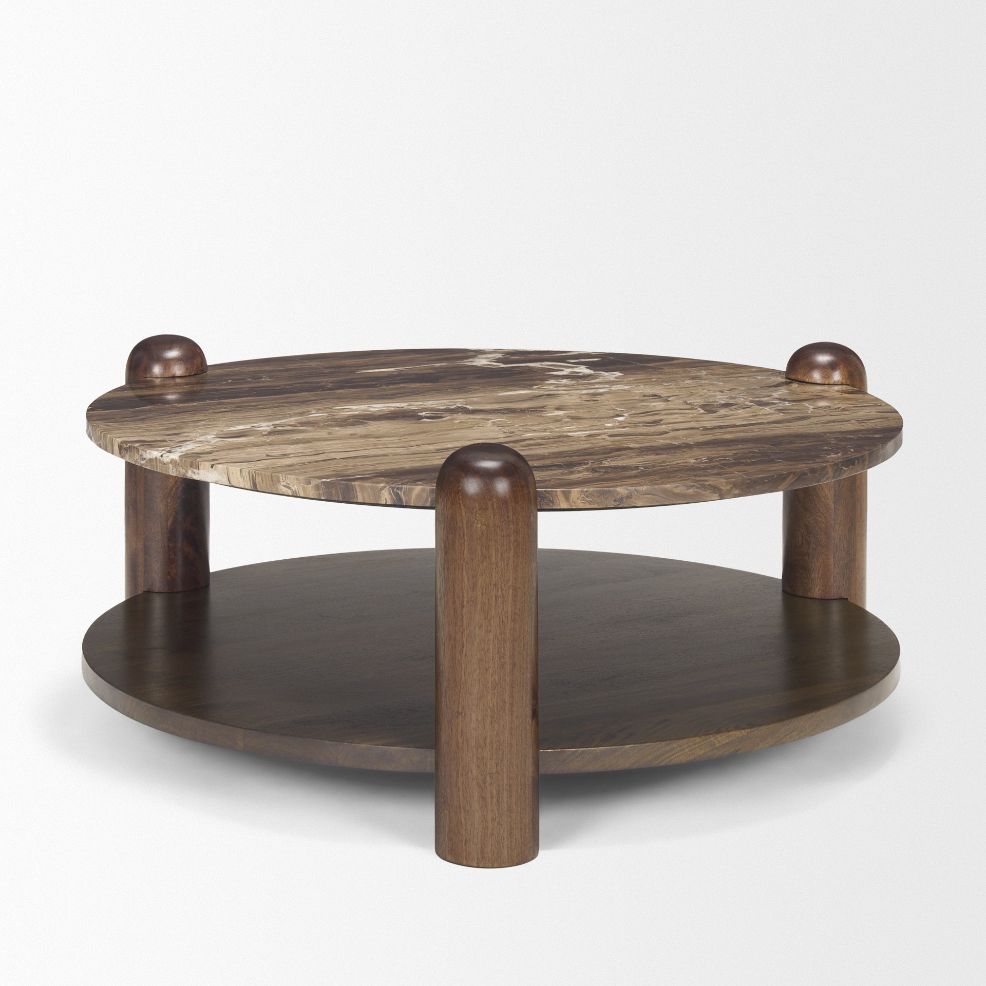 Jovia Brown Mango Wood with Cappuccino Marble Round Coffee Table