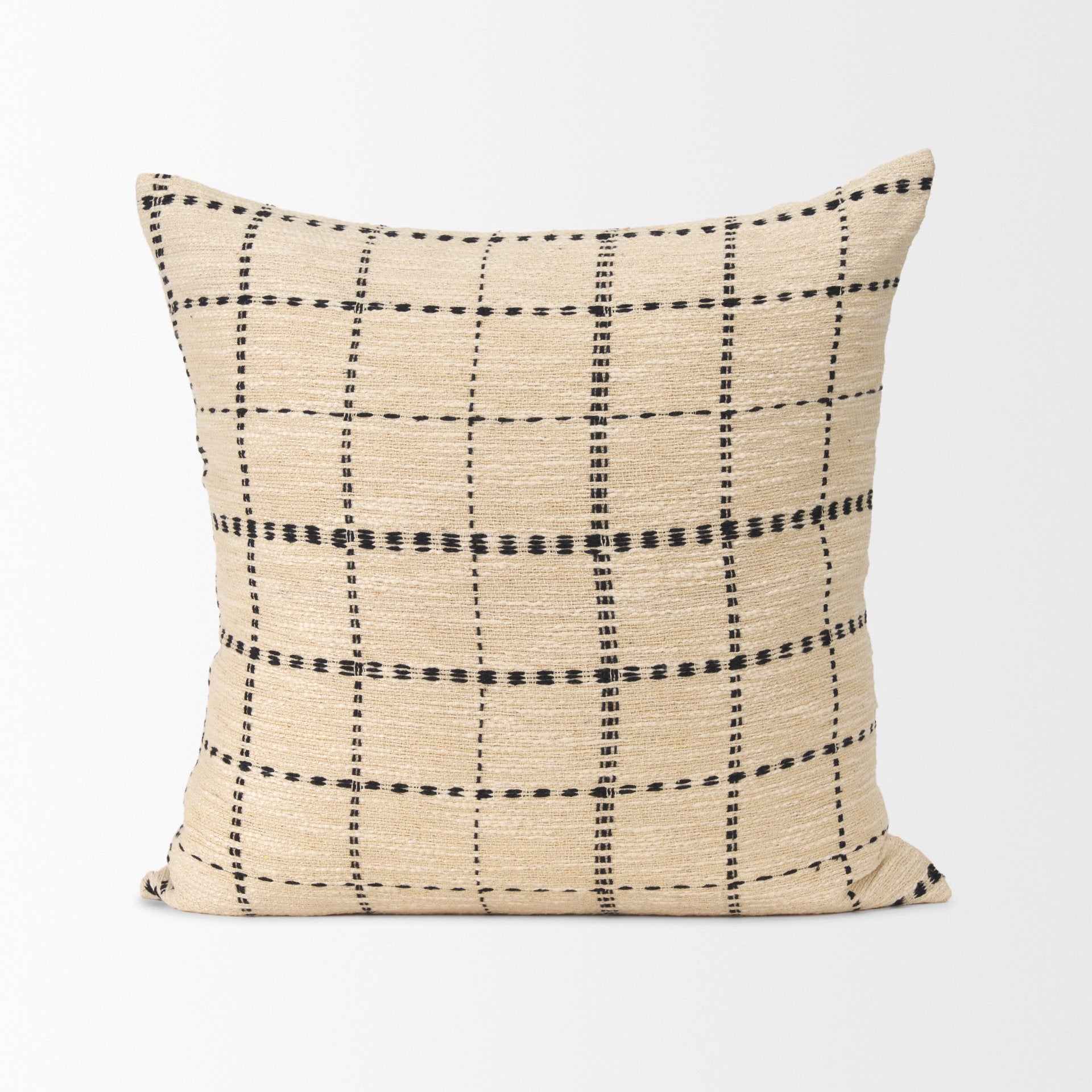 Jaela Beige and Black Striped Checkered Decorative Square Pillow Cover