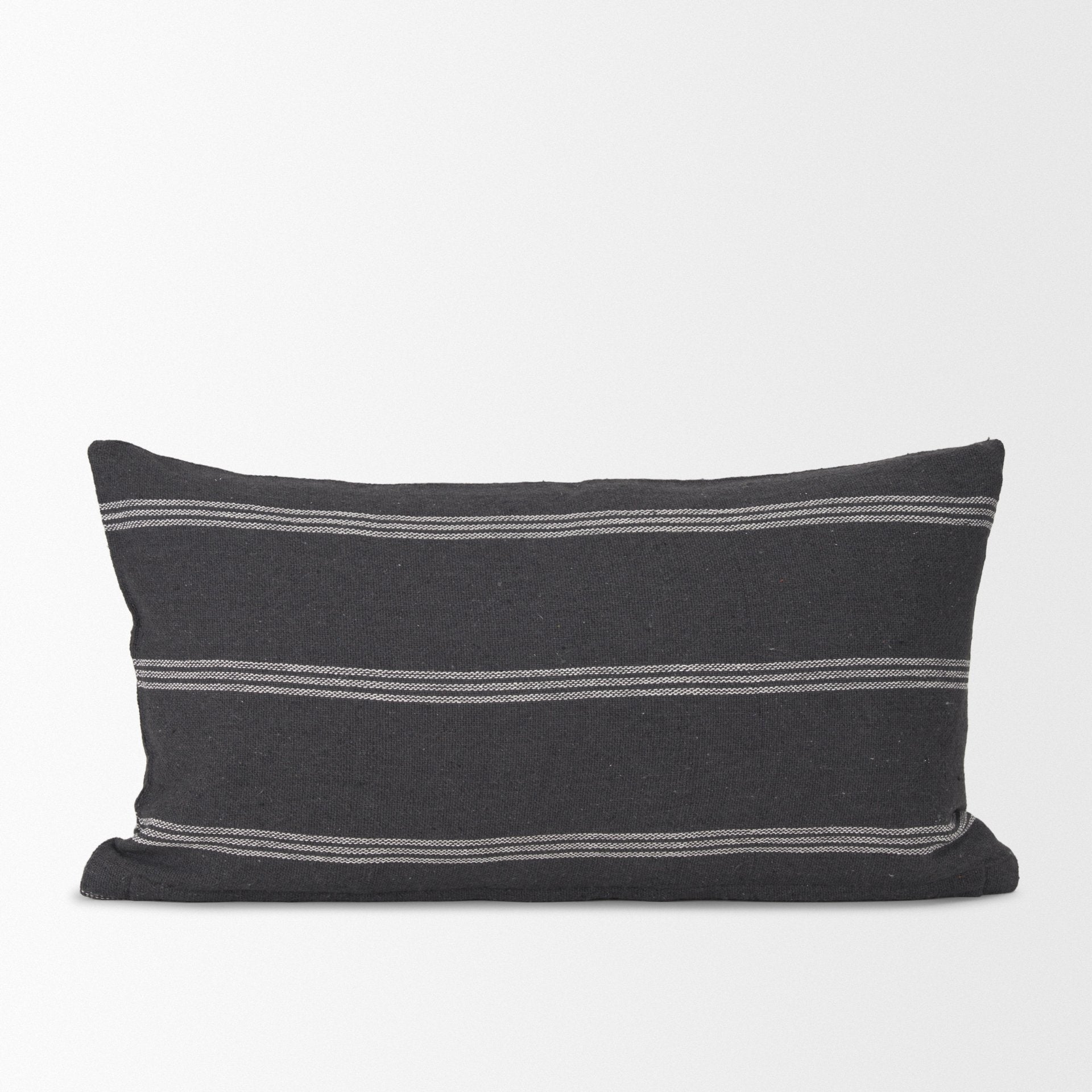 Jayme Gray and White Striped Cotton Decorative Lumbar Pillow Cover