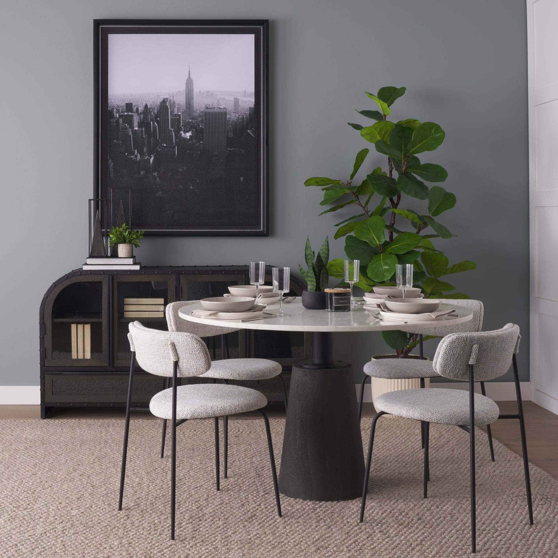 Casey Matte Black Metal with Gray Fabric Dining Chair
