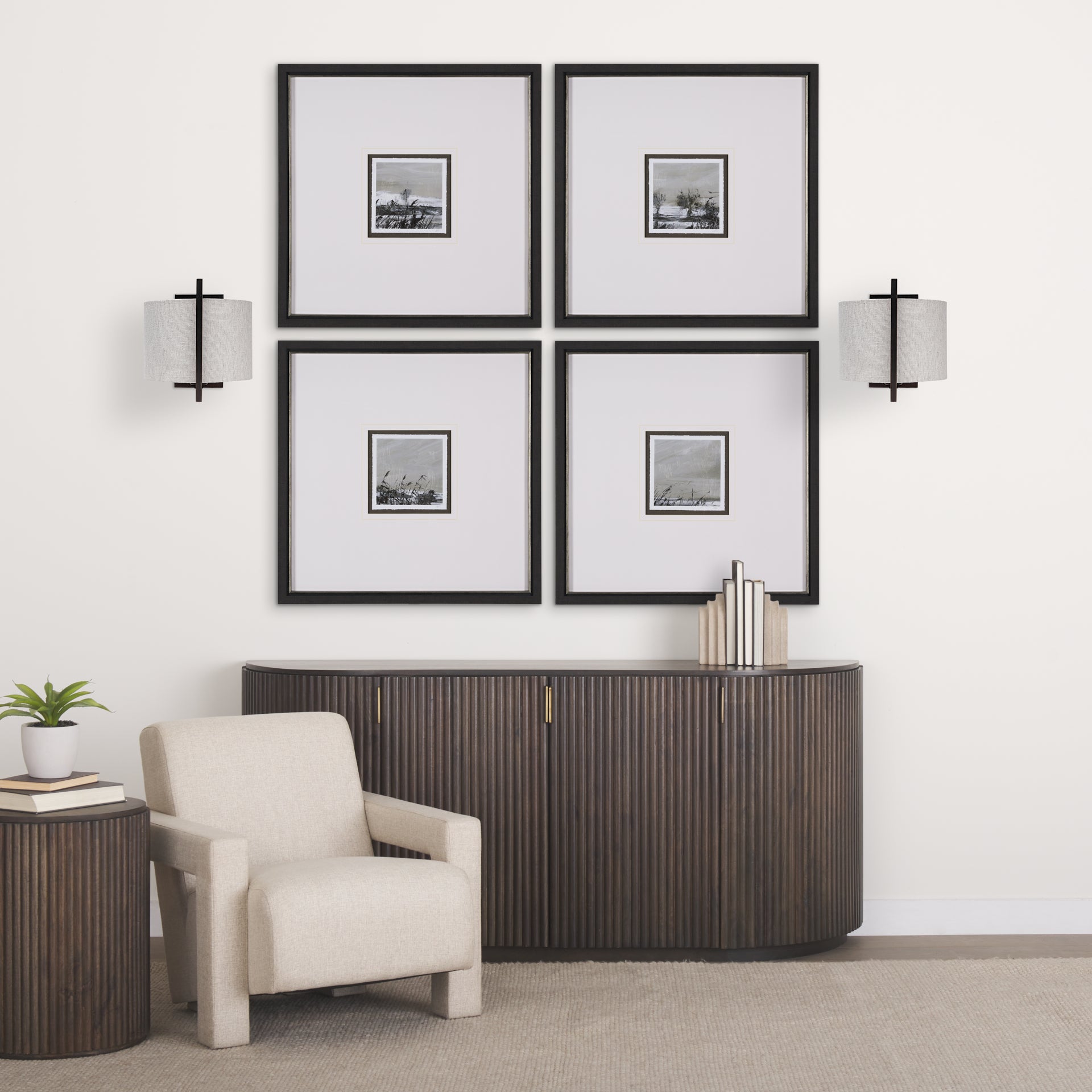 Smithe I Black Toned Metal Cream Lampshade Wall Sconce