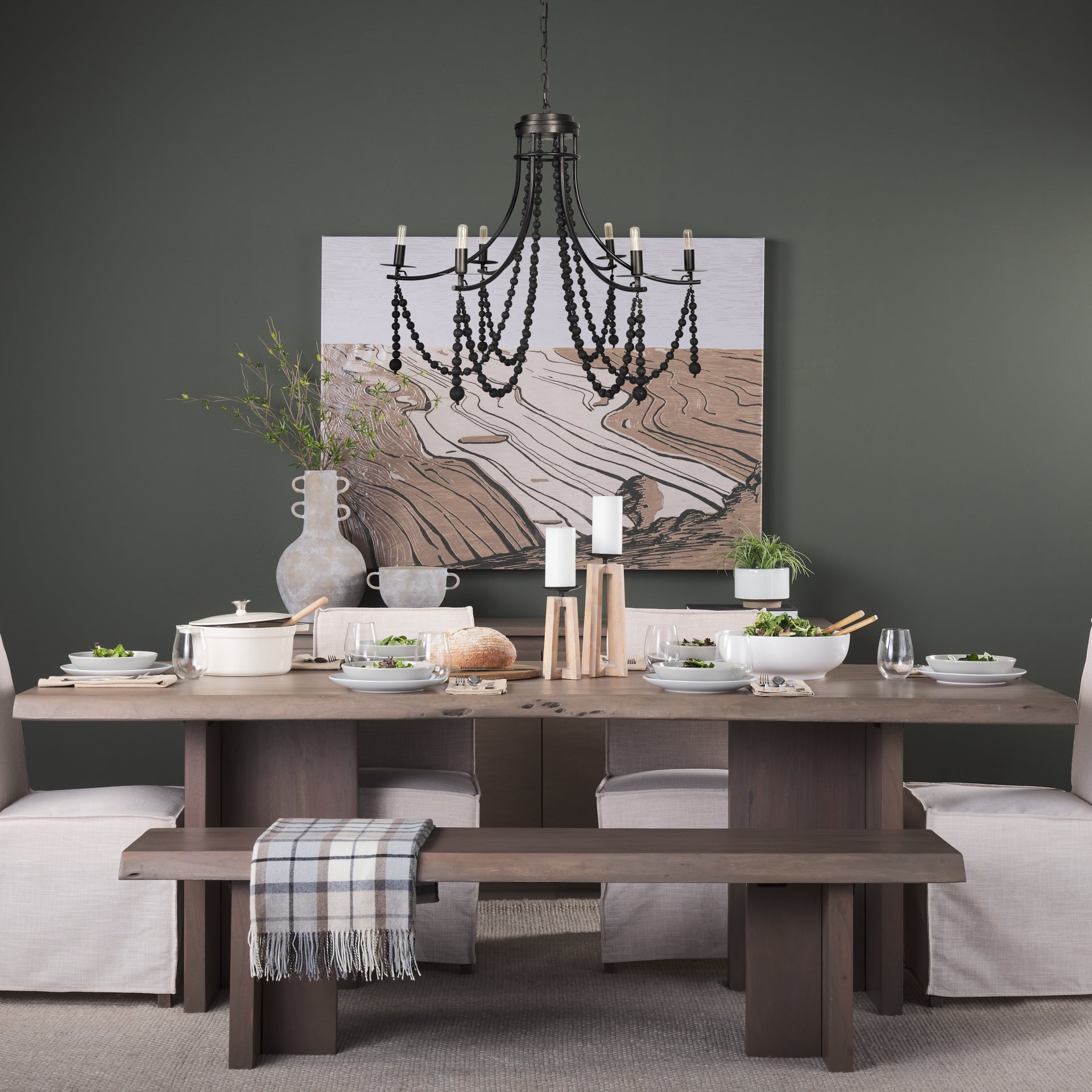 Selma Wood Bead and Metal Chandelier