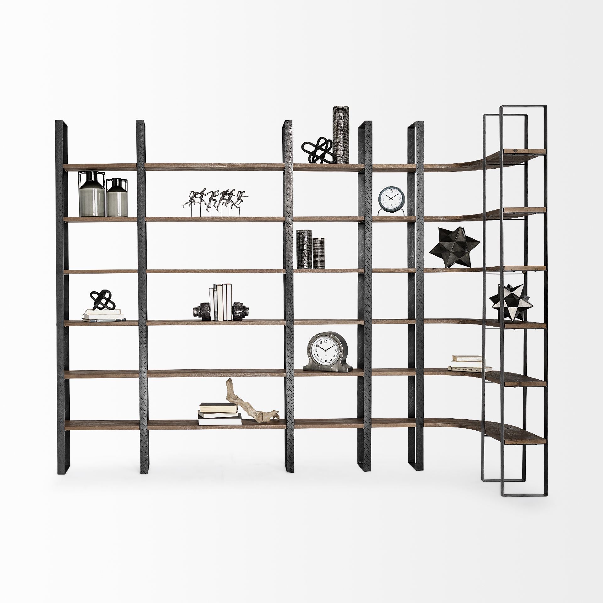 Turner II Curved Dark Brown Wood And Black Iron 6-Shelving Unit Bookcases & Shelves Mercana , Black Friday Sale Mercana Furniture Sale, Old Bones Co, Mid Century Furniture Sale, Four Hands Furniture, Black Friday Sale Turner II Curved Dark Brown Wood And Black Iron 6-Shelving Unit,Gus Sale, Perigold Turner II Curved Dark Brown Wood And Black Iron 6-Shelving Unit Bookcases & Shelves Black Friday Sale , Perigold Sale Turner II Curved Dark Brown Wood And Black Iron 6-Shelving Unit,Turner II Curved Dark Brown W