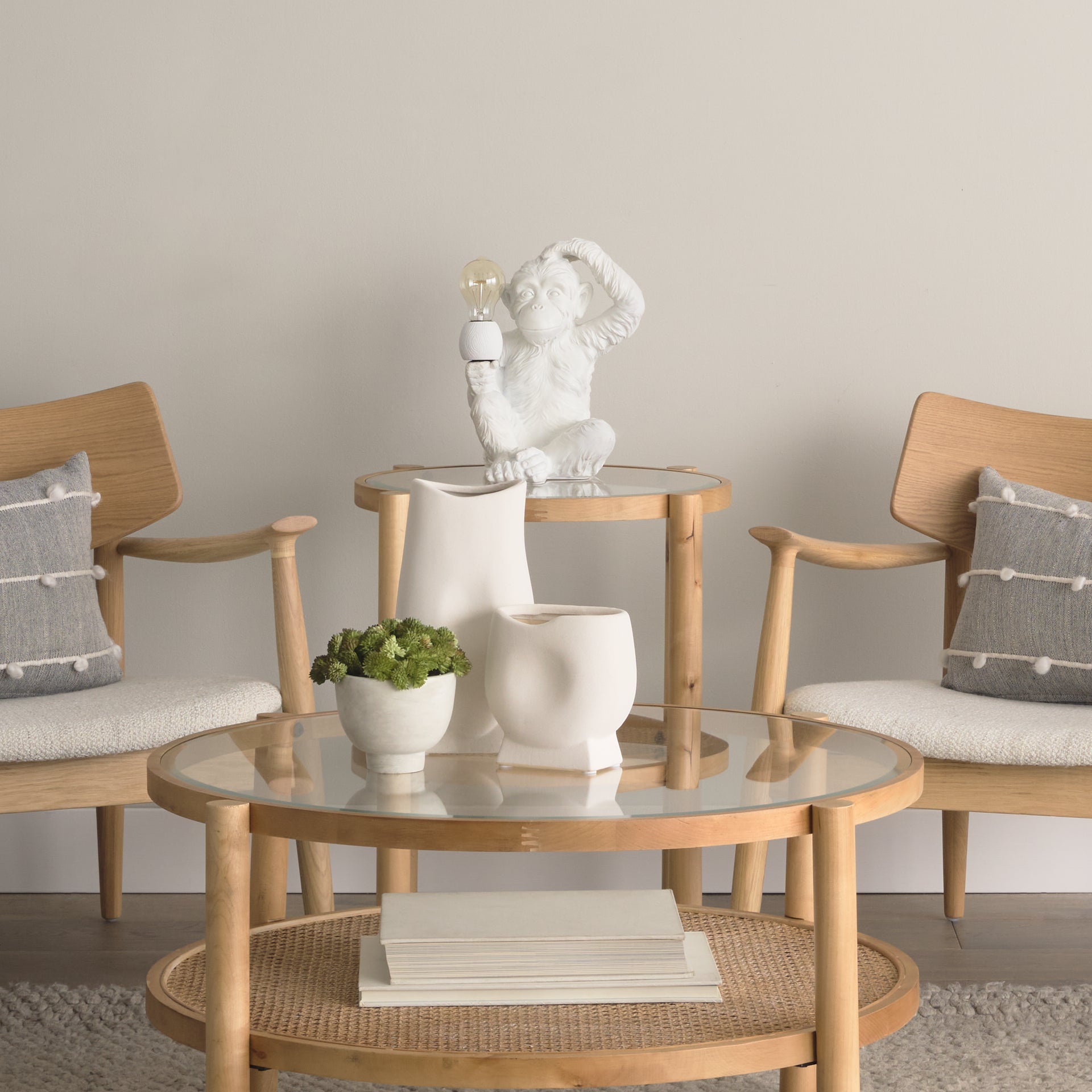 Simia White Resin Playful Monkey Table Lamp