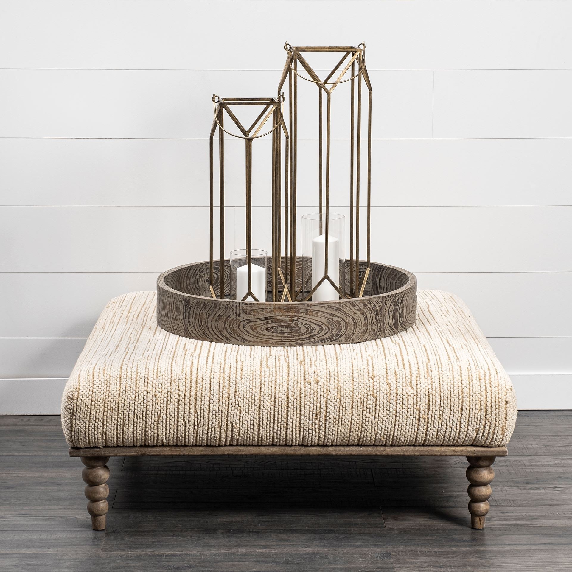 Alder I Upholstered Cream Seat With Brown Wooden Base Accent Bench