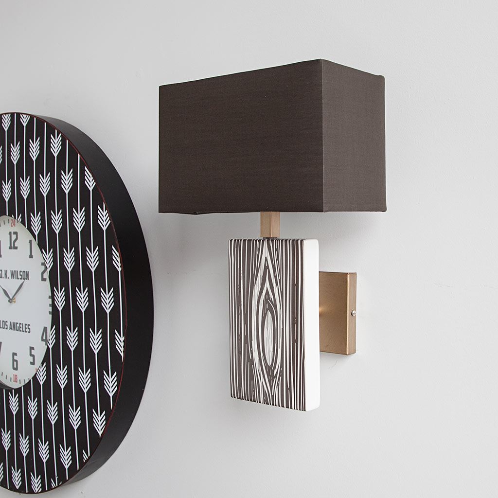 Maravilla III Black with White Pattered Base Black Fabric Shade Wall Sconce