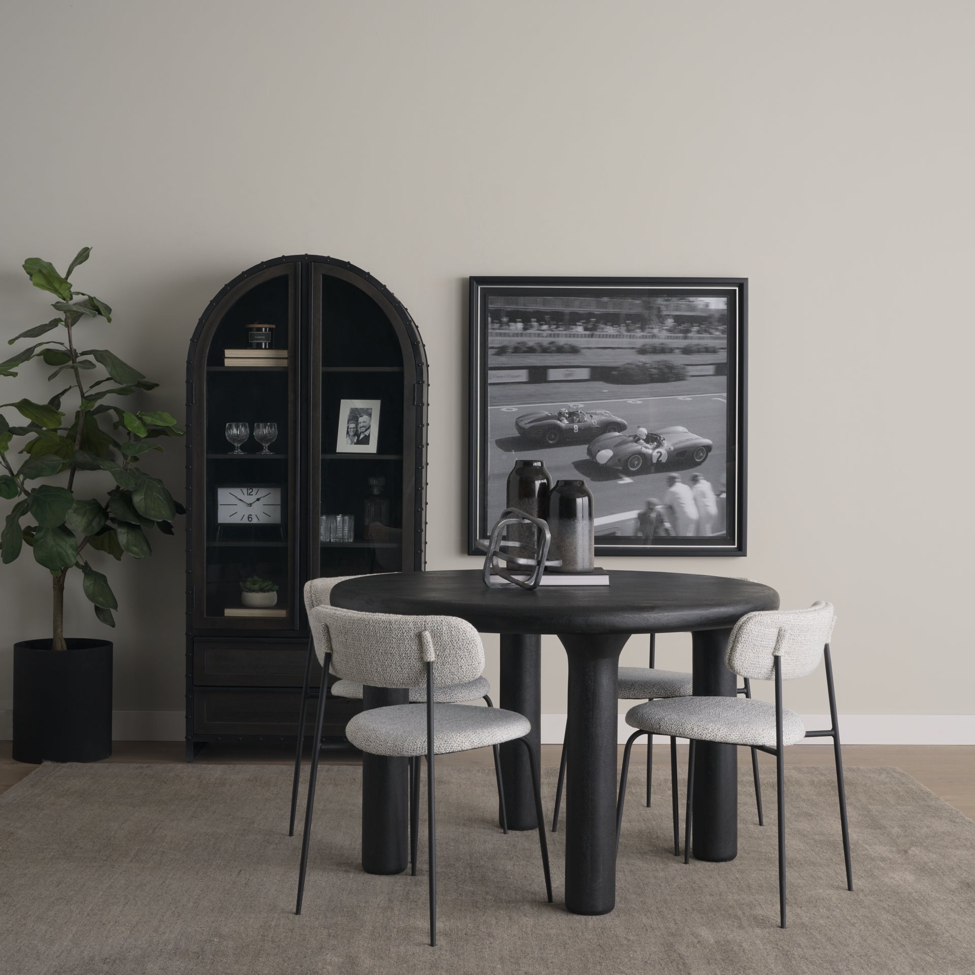 Casey Matte Black Metal with Gray Fabric Dining Chair