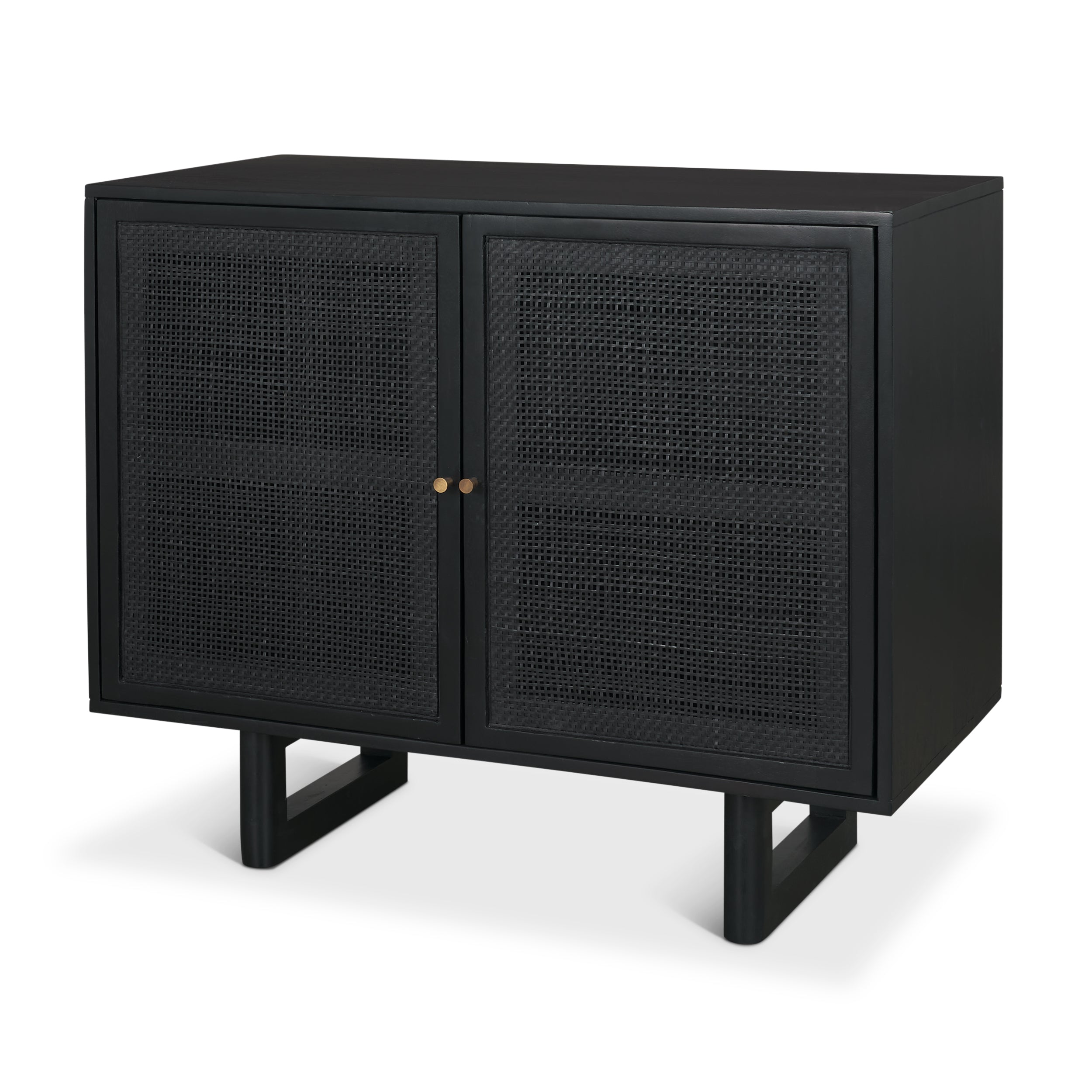 Grier Matte Black Stained Wood with Black Cane Accent Cabinet
