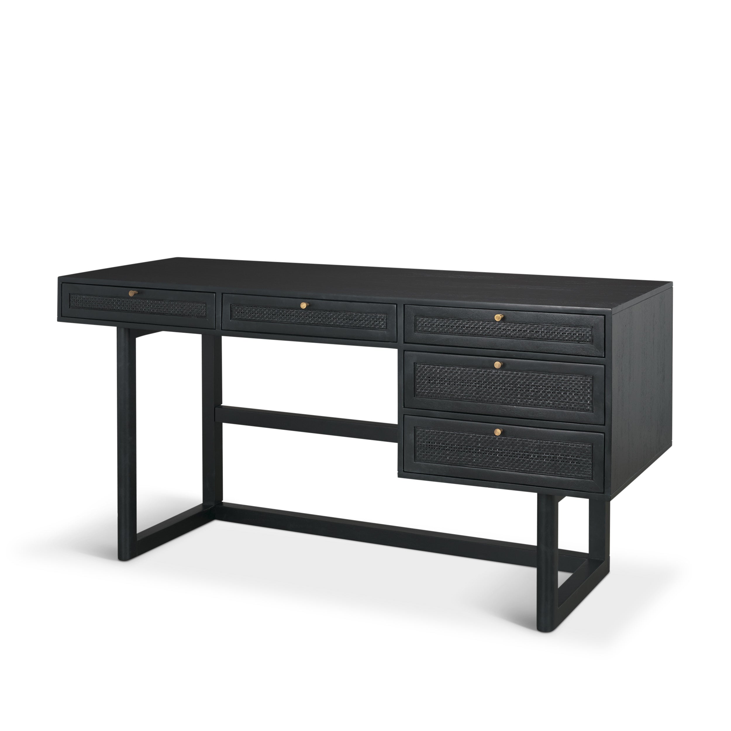 Grier 60" Black Solid Wood with Black Cane Office Desk