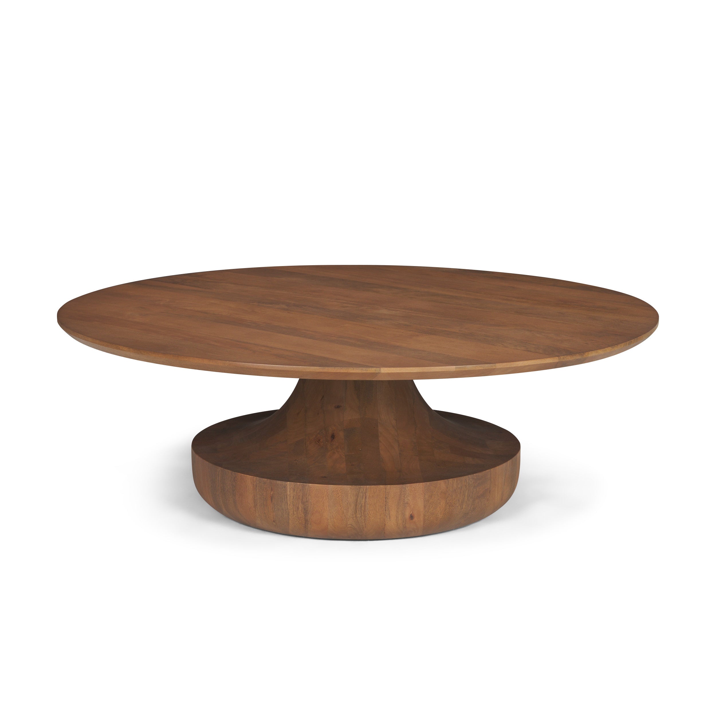 Arno Warm Mid-Brown Wood Sculptural Round Coffee Table