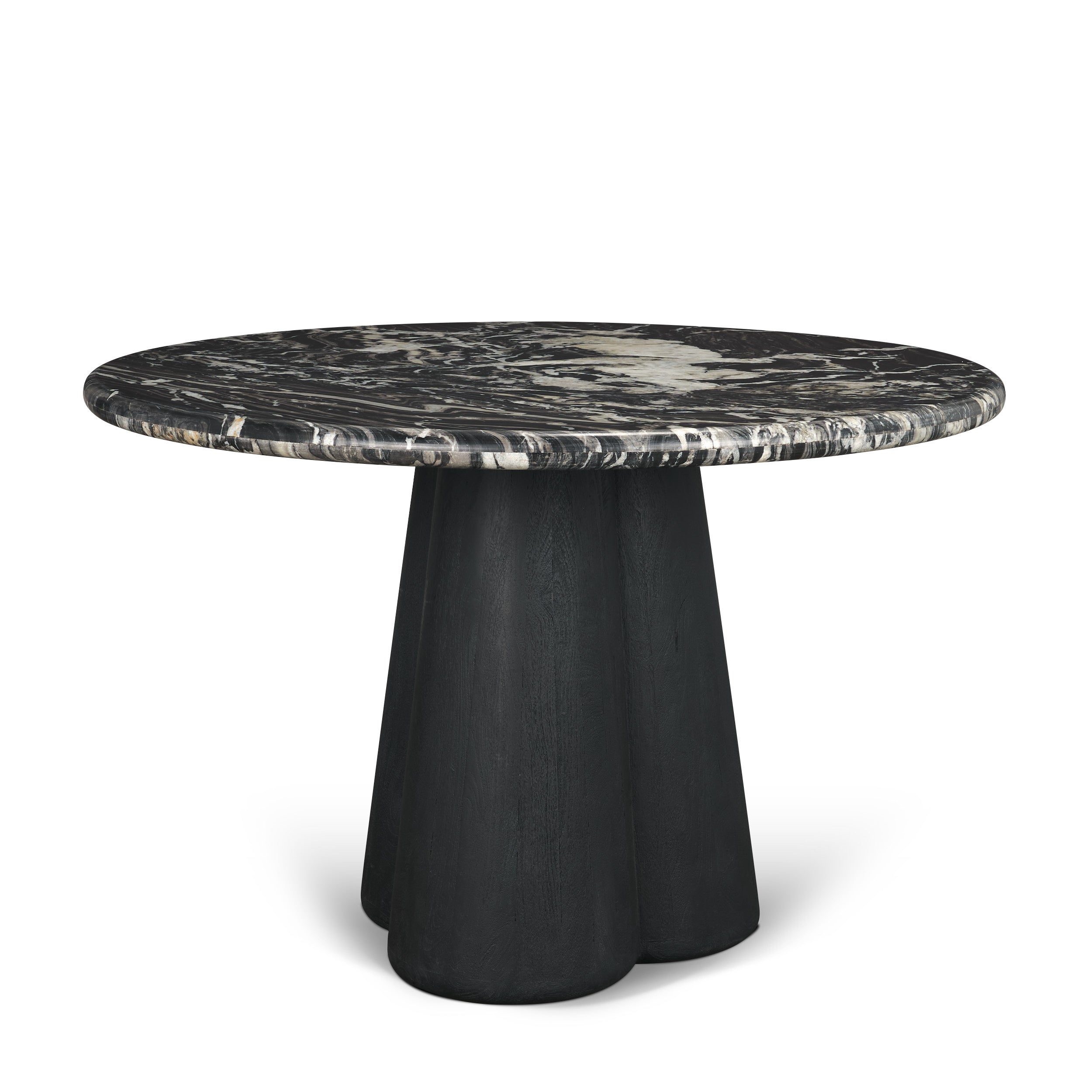Marilyn 48" Black Forest Marble Black Wood Pedestal Round Dining Table