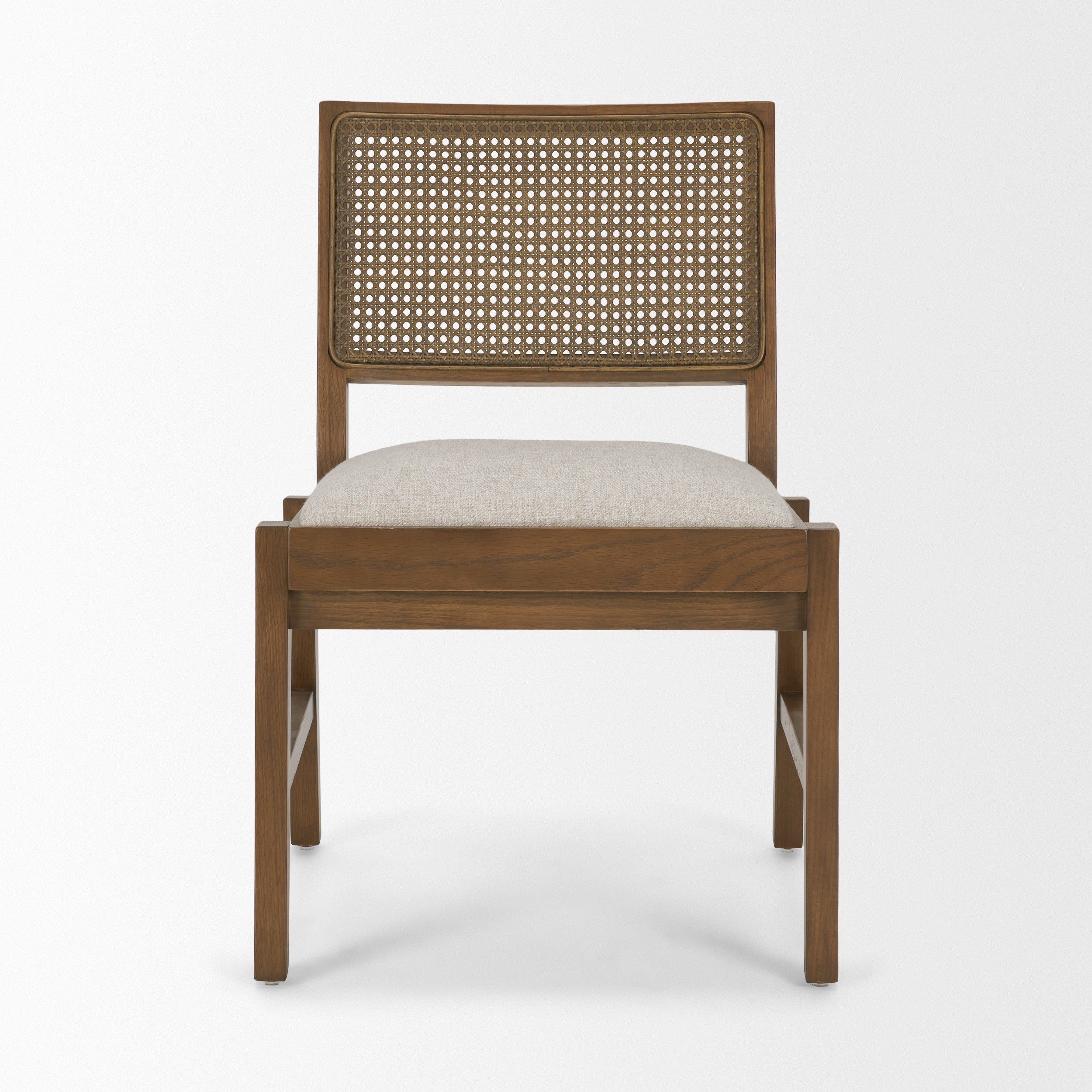 Reid Framed Brown Cane Cream Fabric Dining Chair