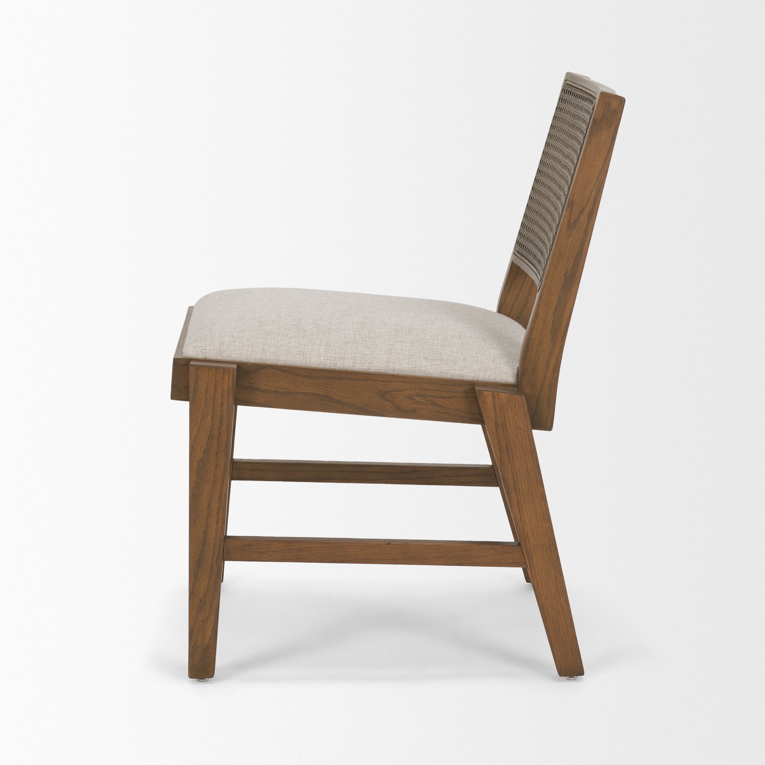Reid Framed Brown Cane Cream Fabric Dining Chair