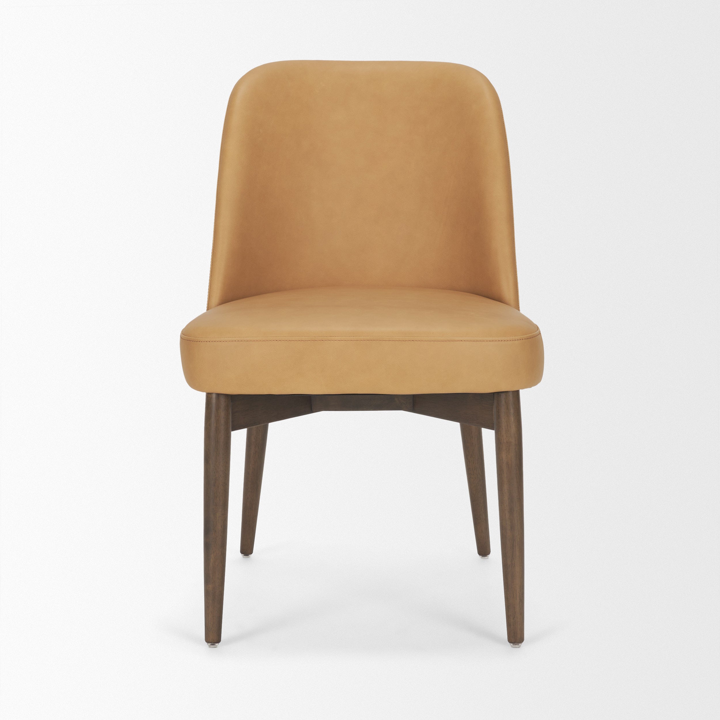 Abbie Slope Curved Back Tan Leather Dining Side Chair