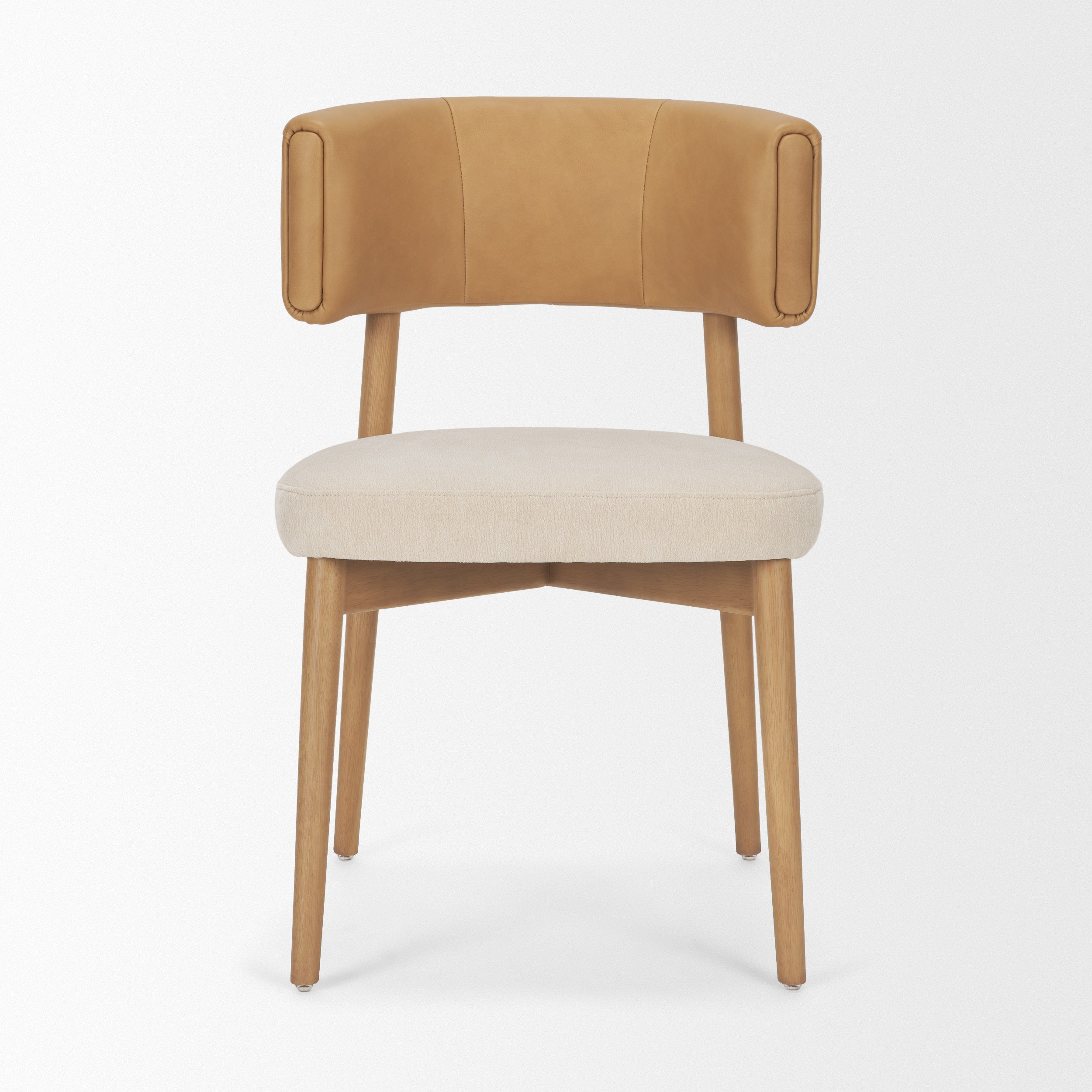 Motley Curved Open Back Cream Fabric and Tan Leather Dining Chair