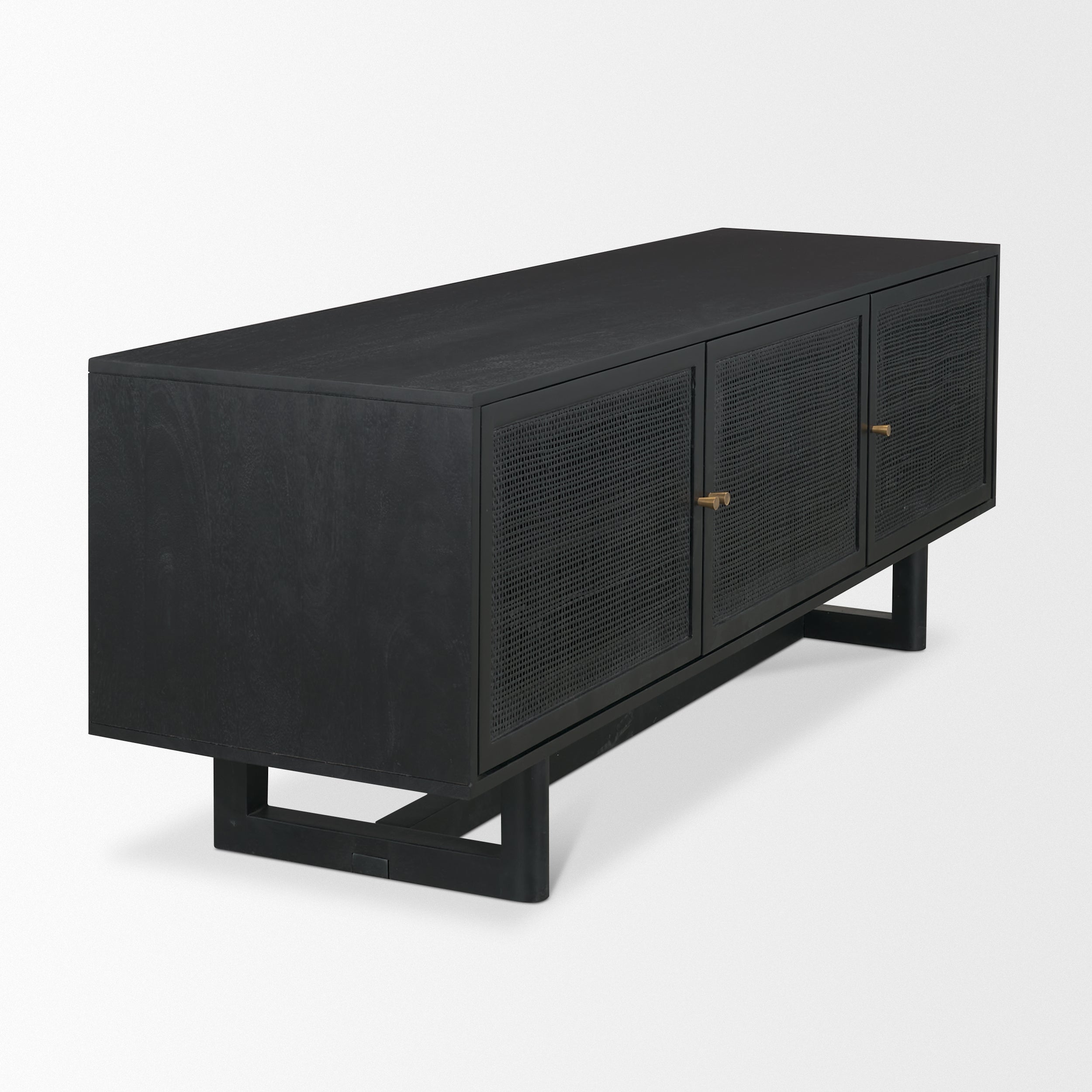 Grier 65" Black Solid Wood with Black Cane Media Console