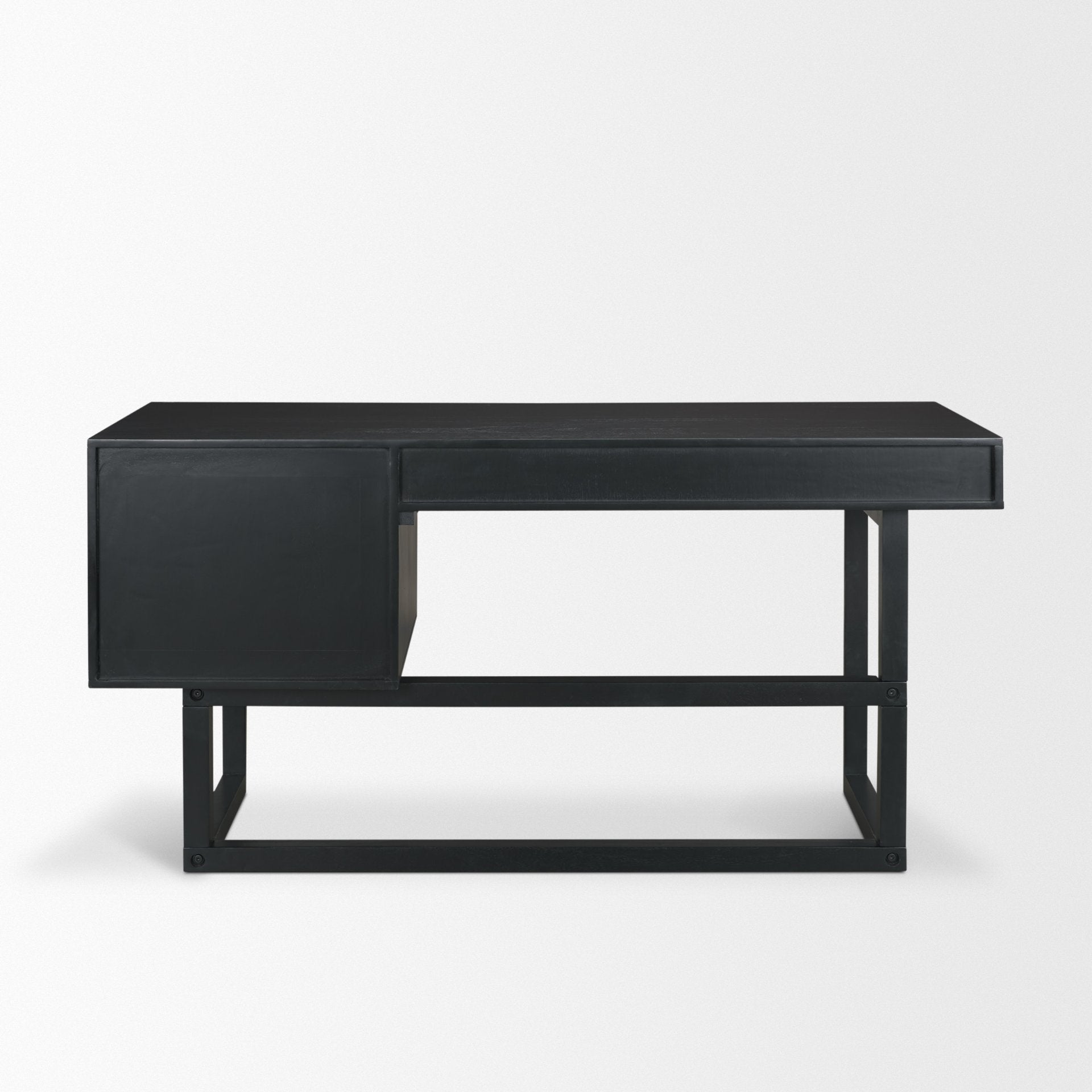 Grier 60" Black Solid Wood with Black Cane Office Desk