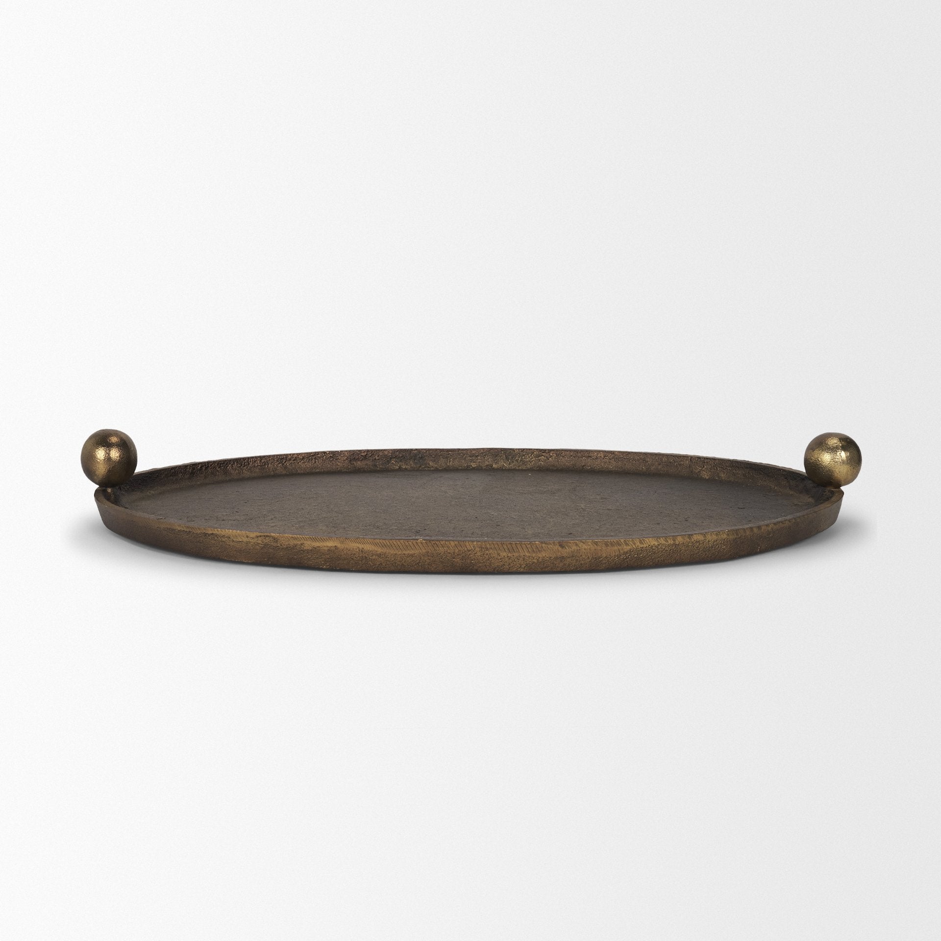 Jianna Oval Textured Antiqued Gold Metal Tray with Handles