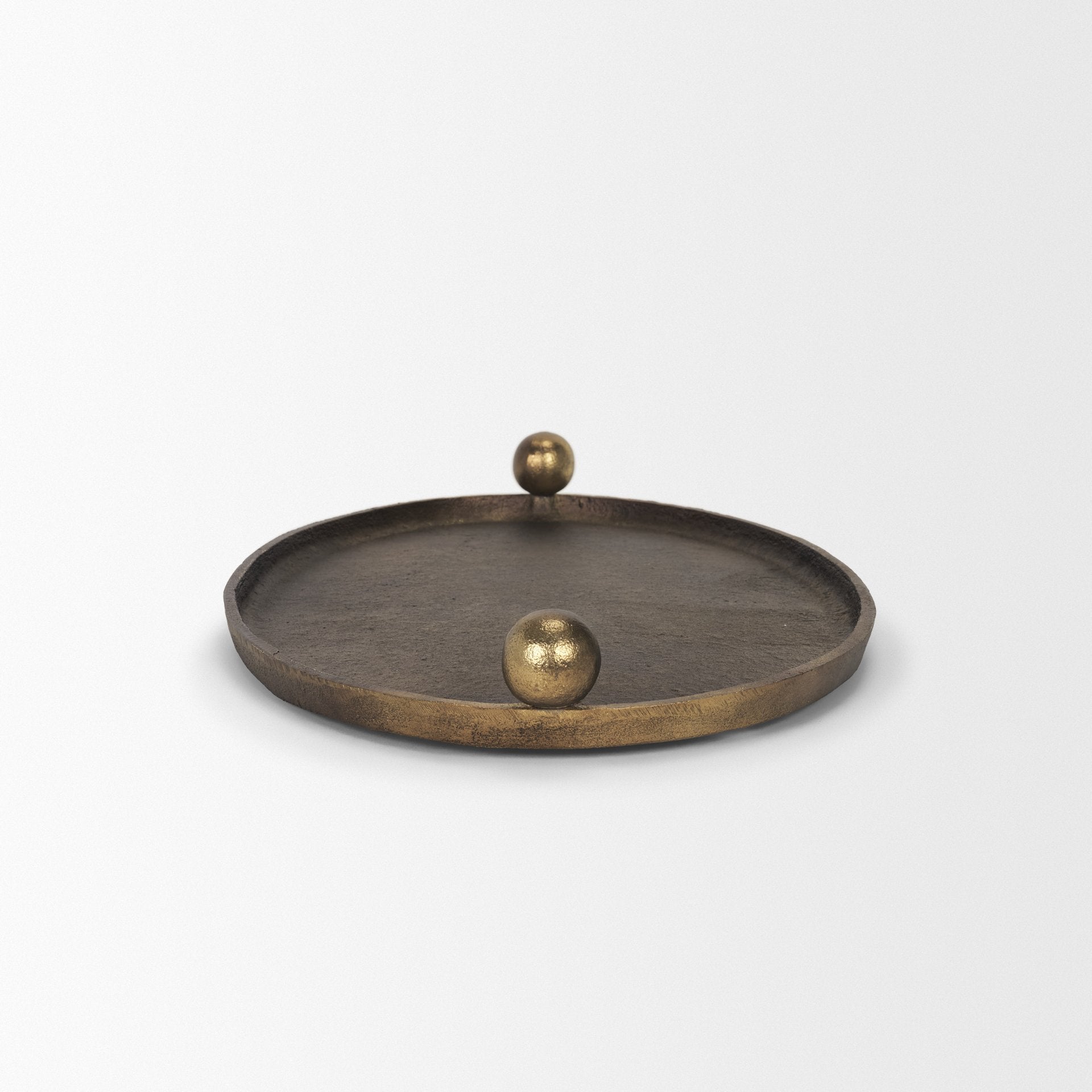 Jianna Oval Textured Antiqued Gold Metal Tray with Handles