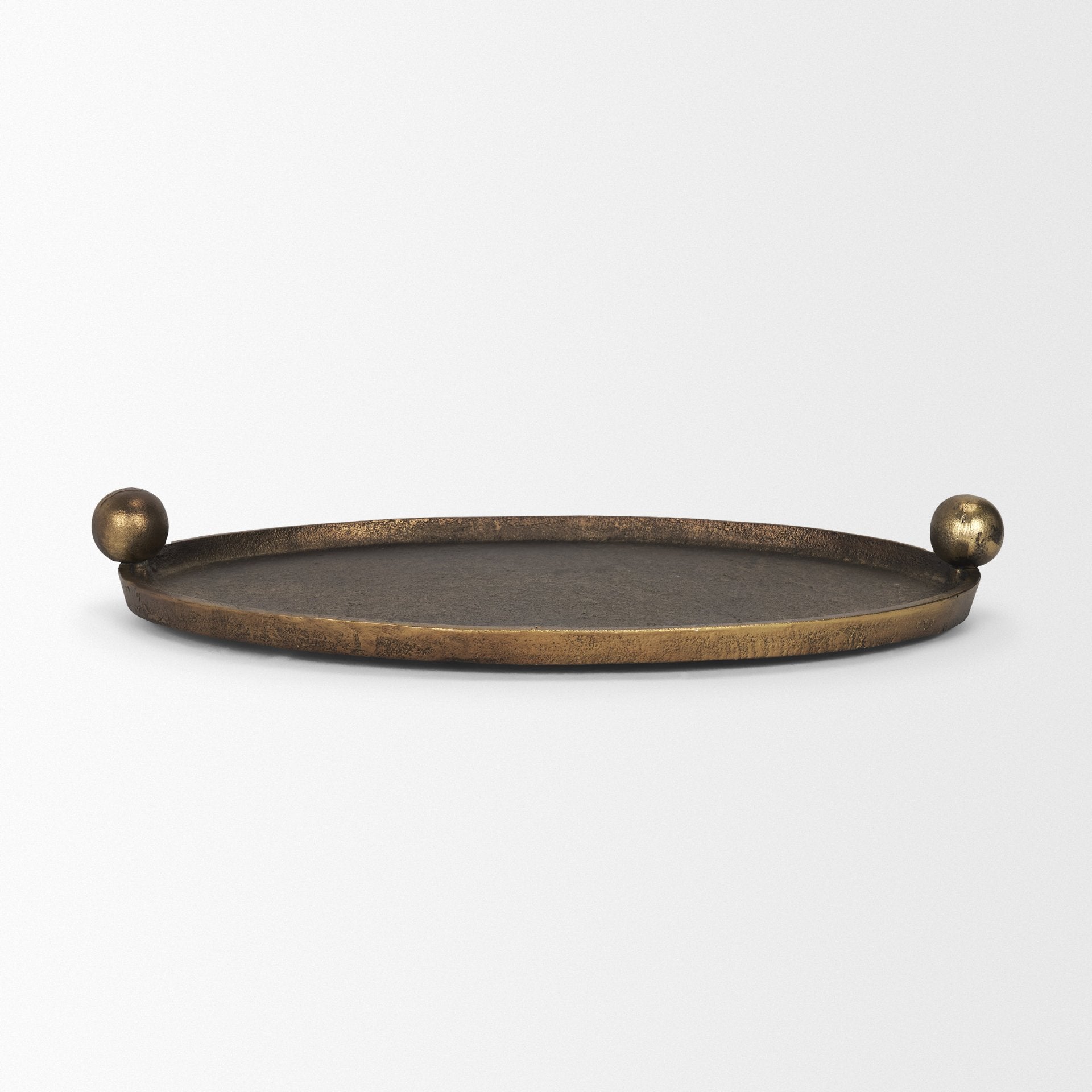Jianna Oval Textured Antiqued Gold Metal Tray with Handles