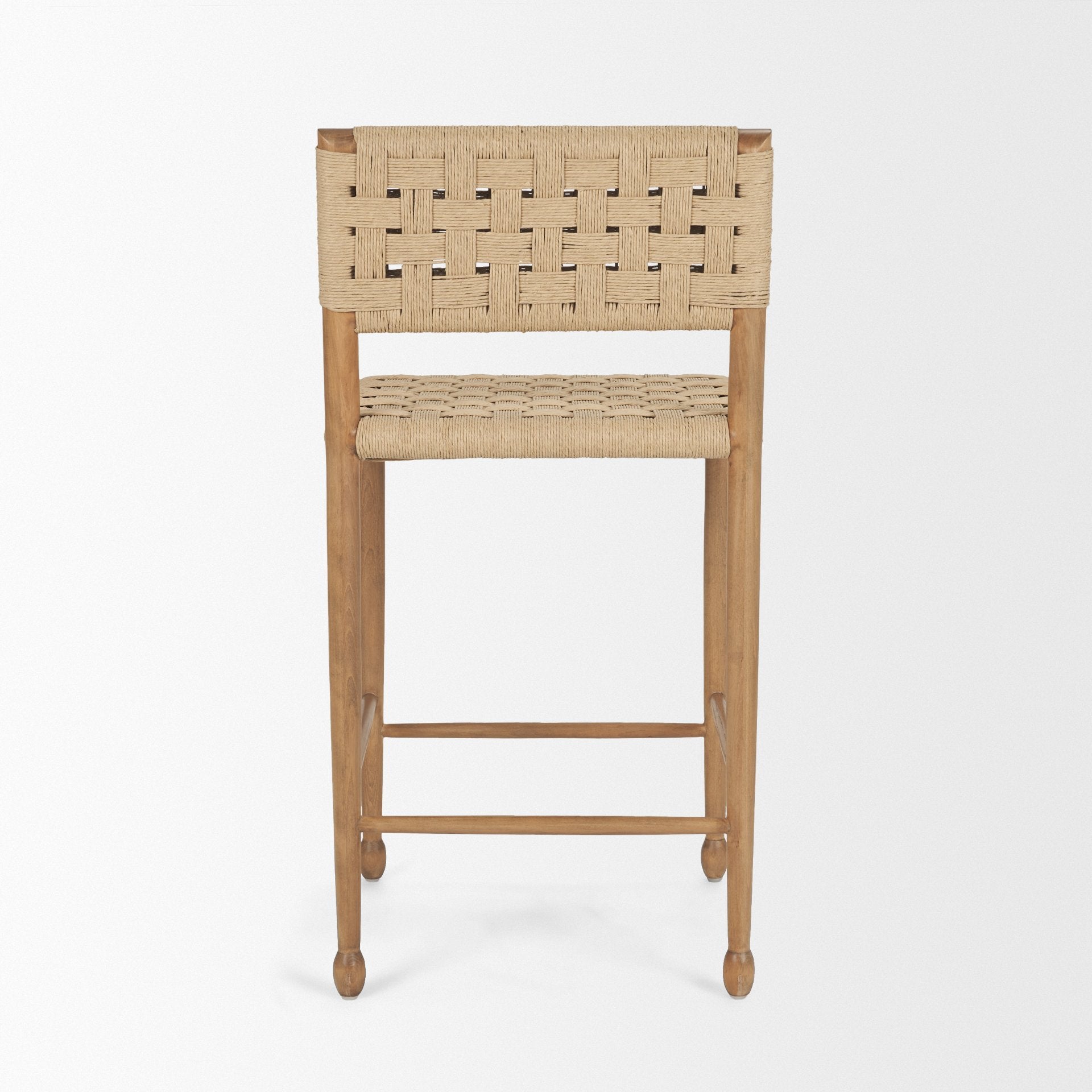 Brinley Woven Paper Rope with Brown Wood Frame Counter Stool