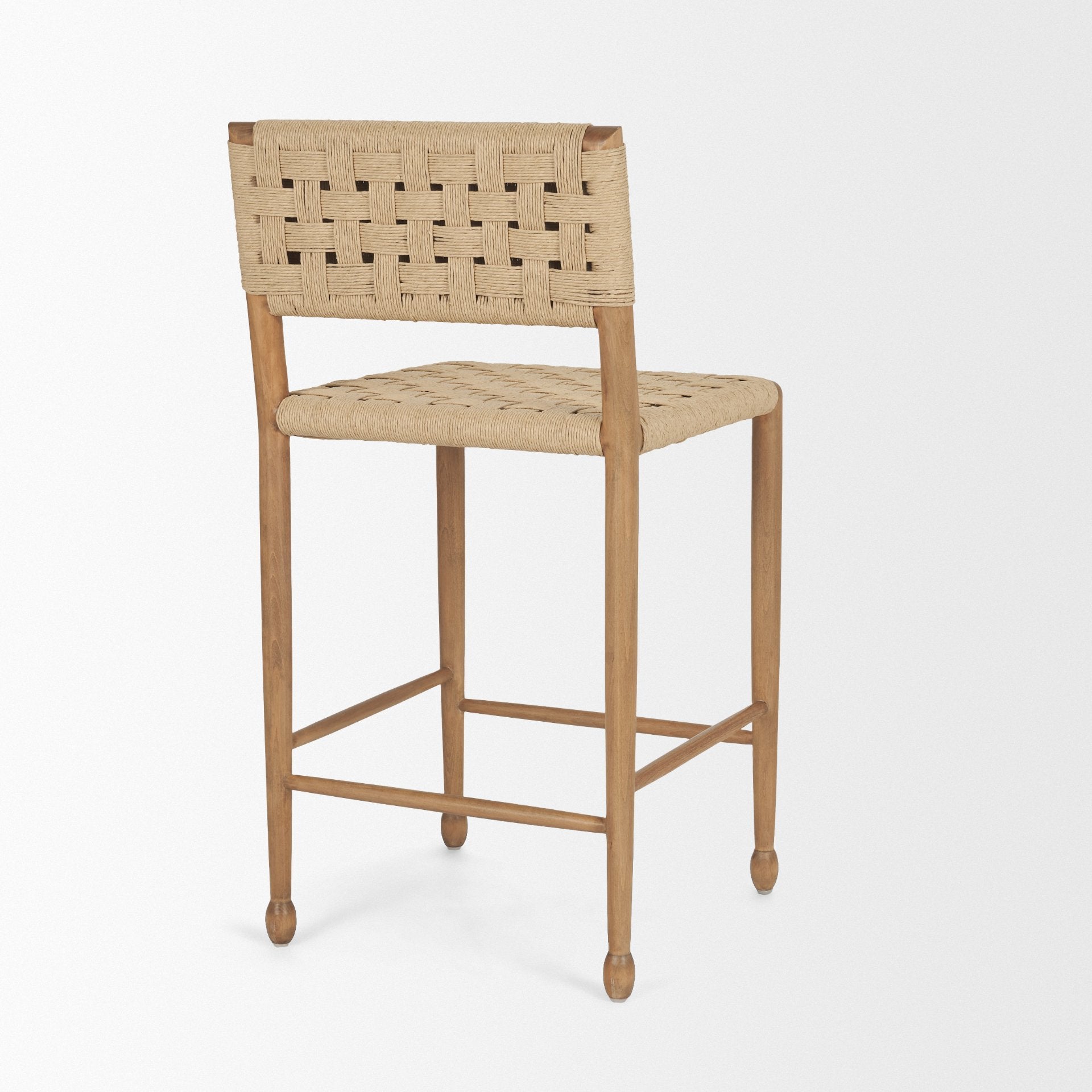 Brinley Woven Paper Rope with Brown Wood Frame Counter Stool