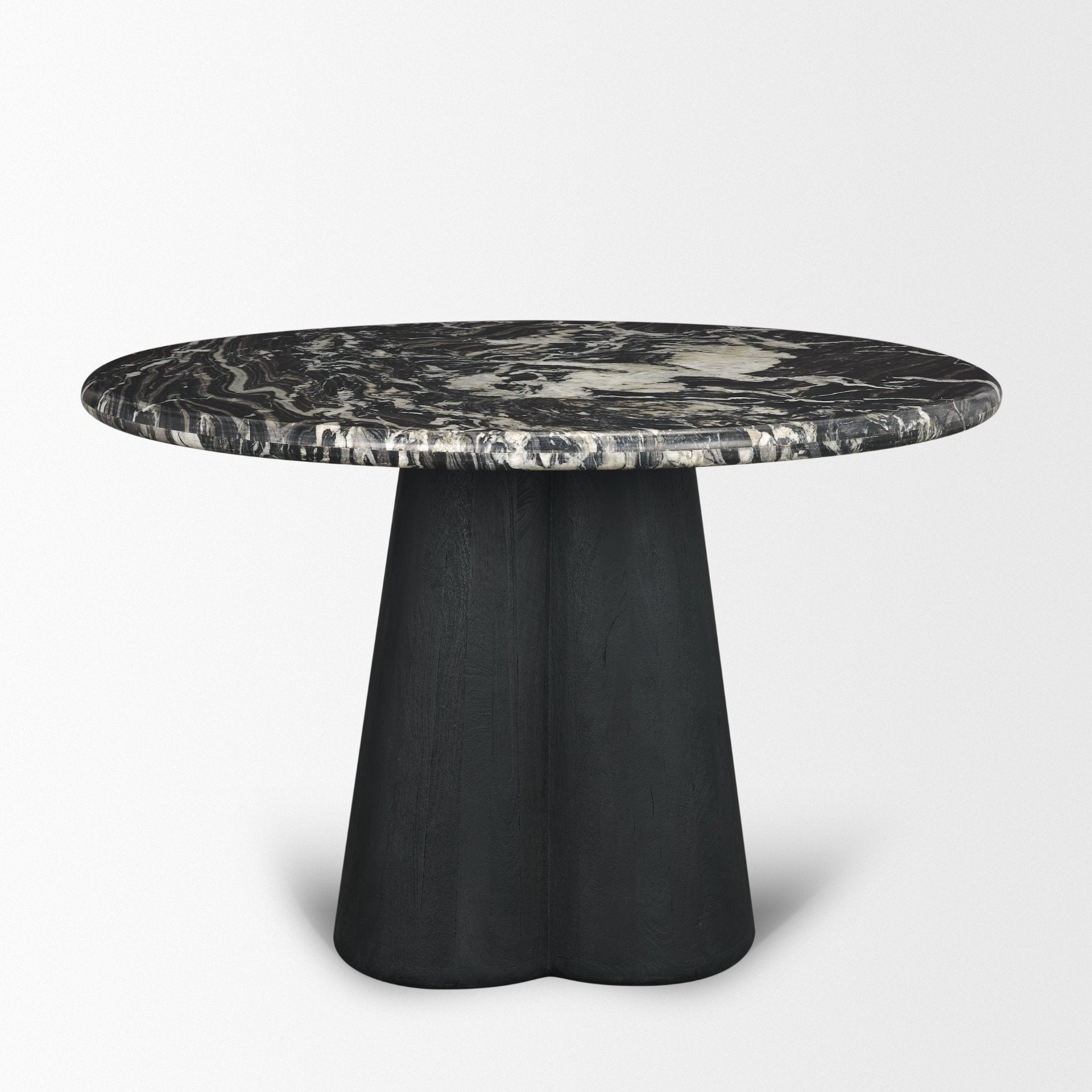 Marilyn 48" Black Forest Marble Black Wood Pedestal Round Dining Table