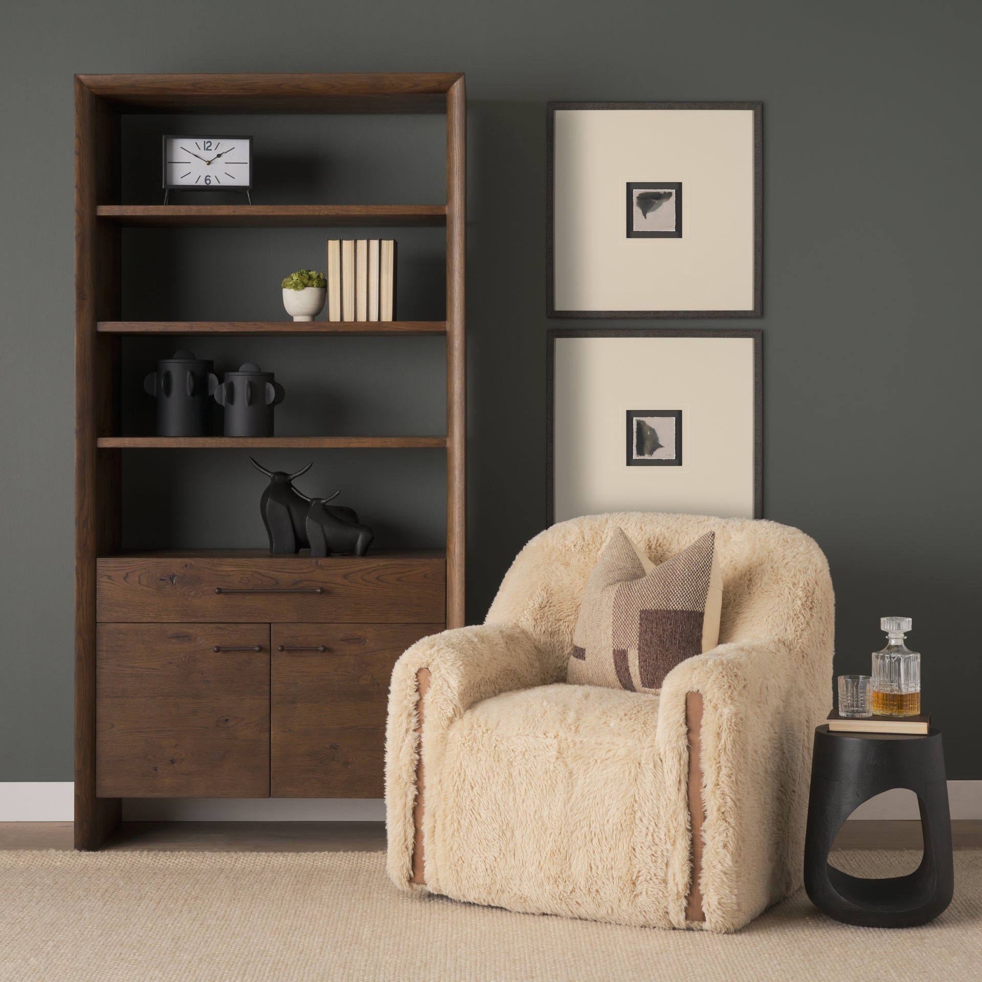 Belford 2-Door Open Oak Wood Shelving Unit