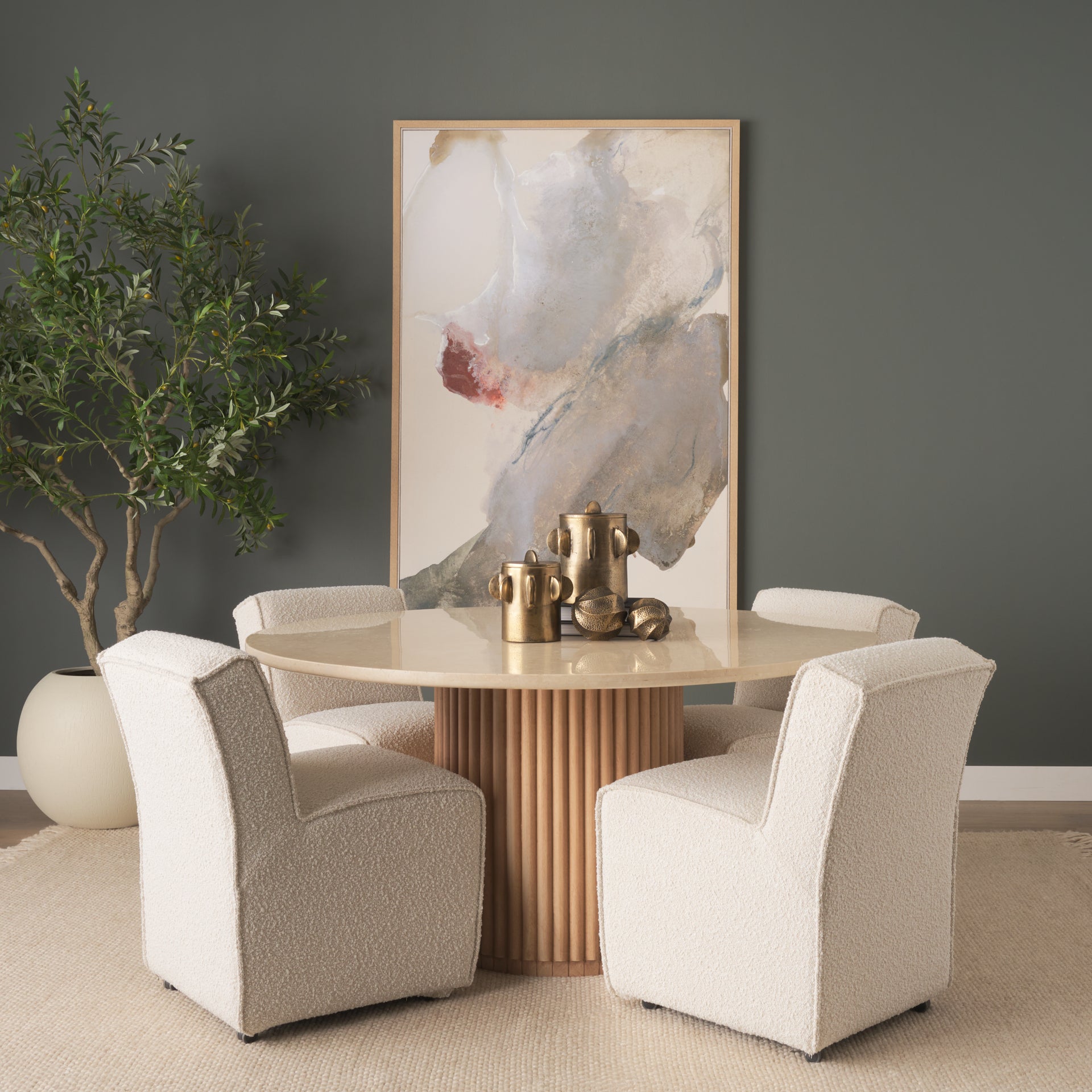 Marbrello 60" Fluted Wood Round Dining Table