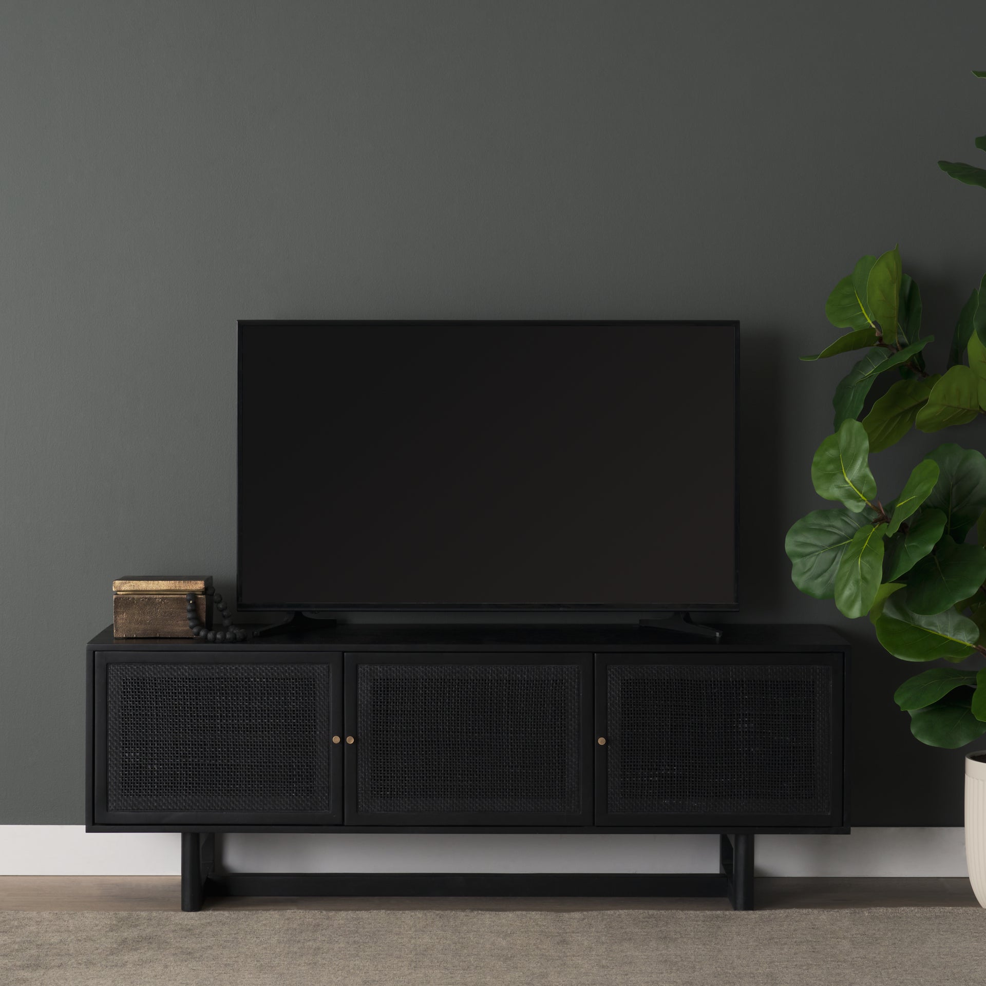 Grier 65" Black Solid Wood with Black Cane Media Console