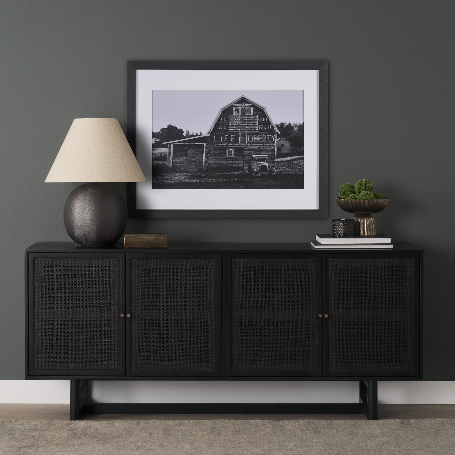 Grier 72" Black Wood with Black Cane Sideboard