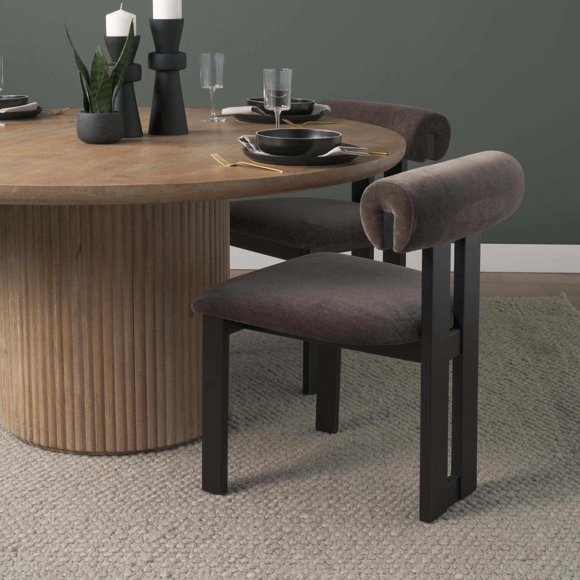 Tribeca Curve Open Back Charcoal Chenille Tripod Frame Dining Chair