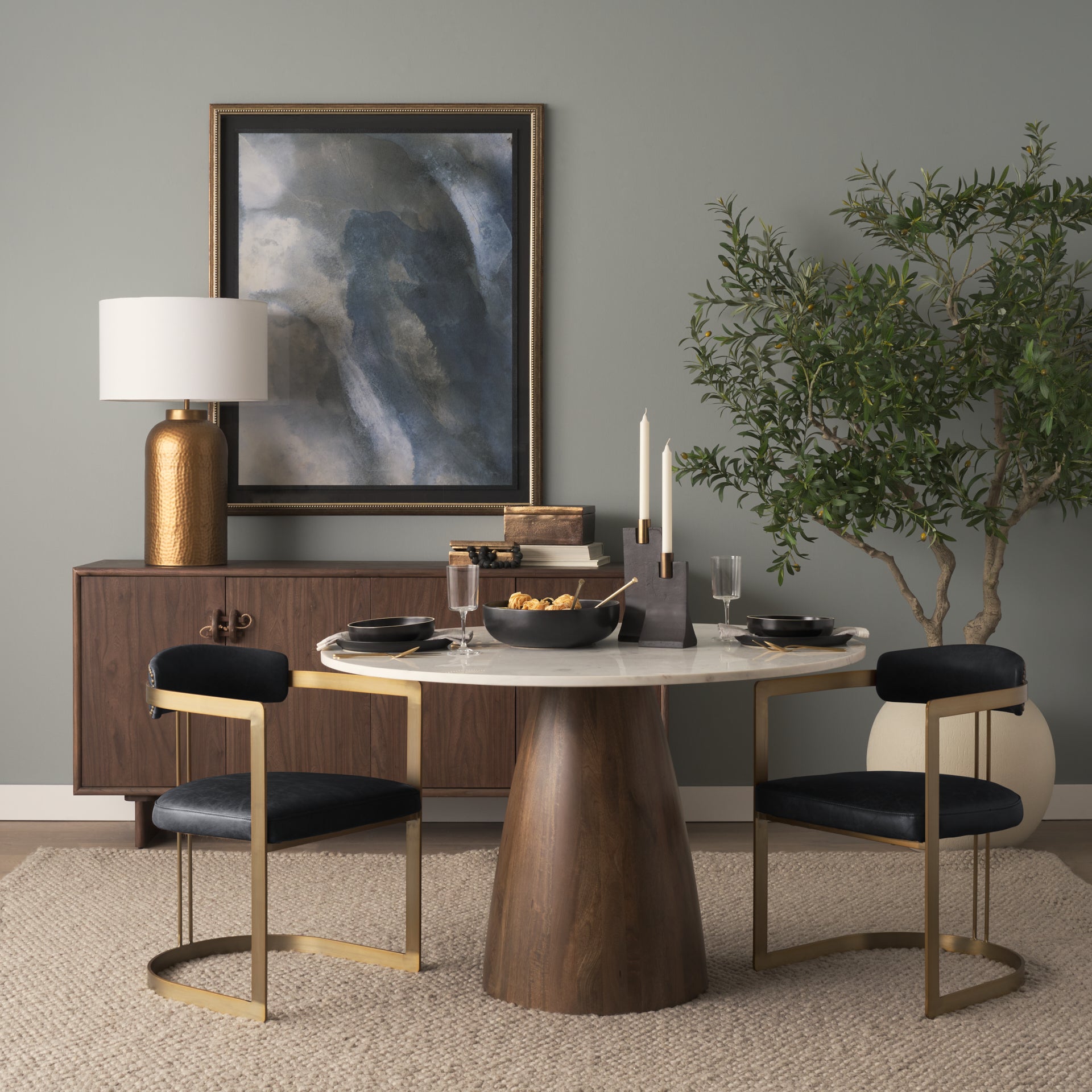 Hollyfield II Leather Seat Gold Iron Frame Dining Chair