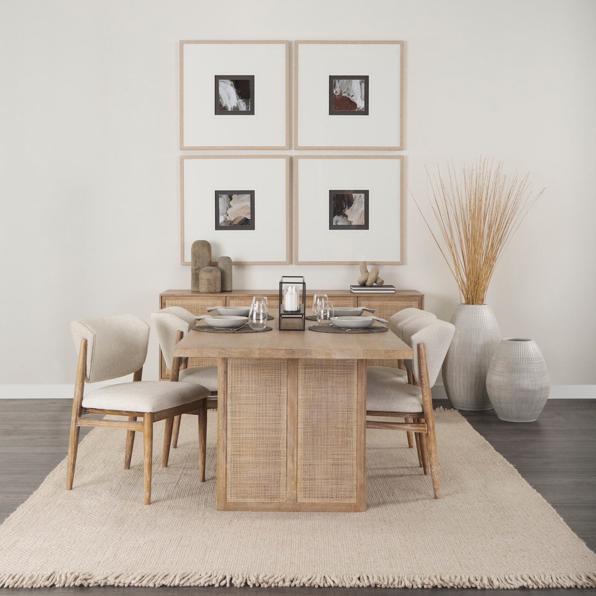 Cline Cream Fabric Upholstered and Light Brown Wood Dining Chair