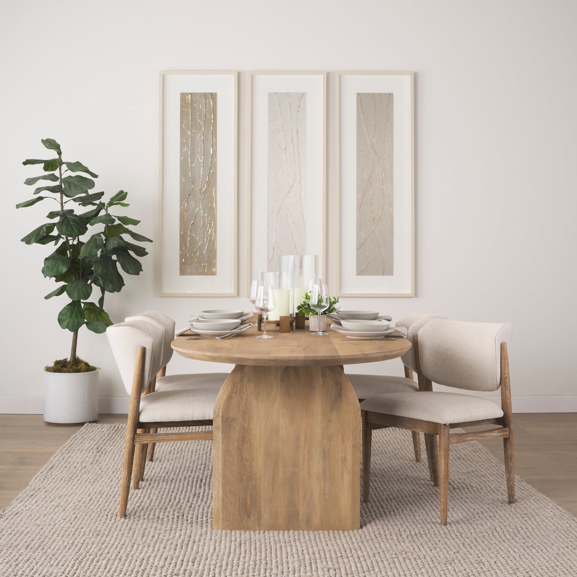 Cline Cream Fabric Upholstered and Light Brown Wood Dining Chair